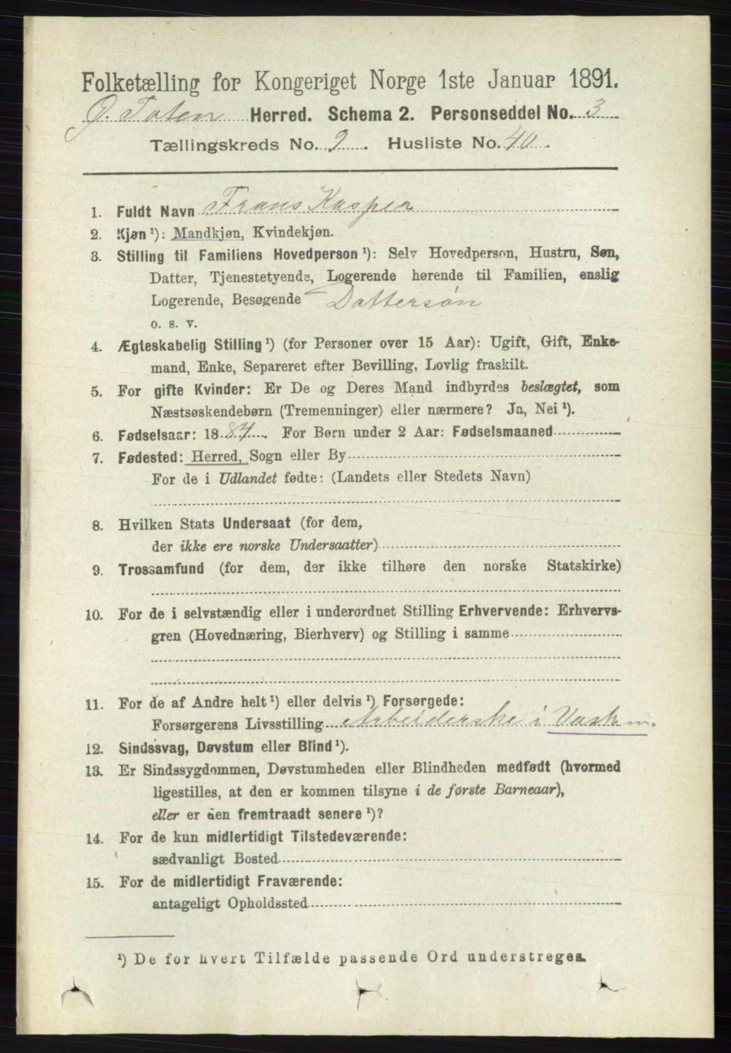 RA, 1891 census for 0528 Østre Toten, 1891, p. 5880