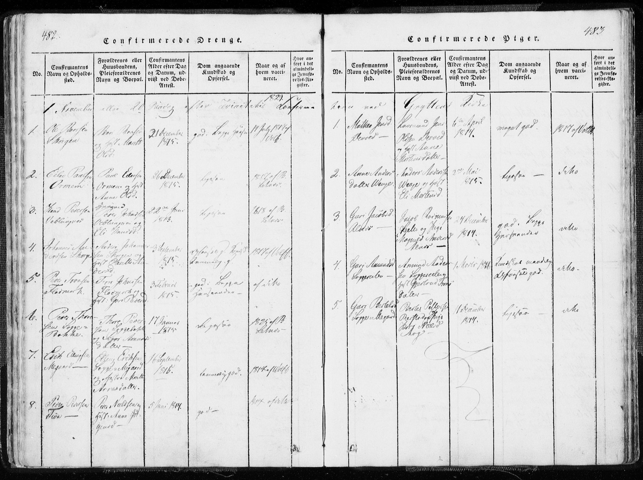 Ministerialprotokoller, klokkerbøker og fødselsregistre - Møre og Romsdal, SAT/A-1454/544/L0571: Parish register (official) no. 544A04, 1818-1853, p. 482-483