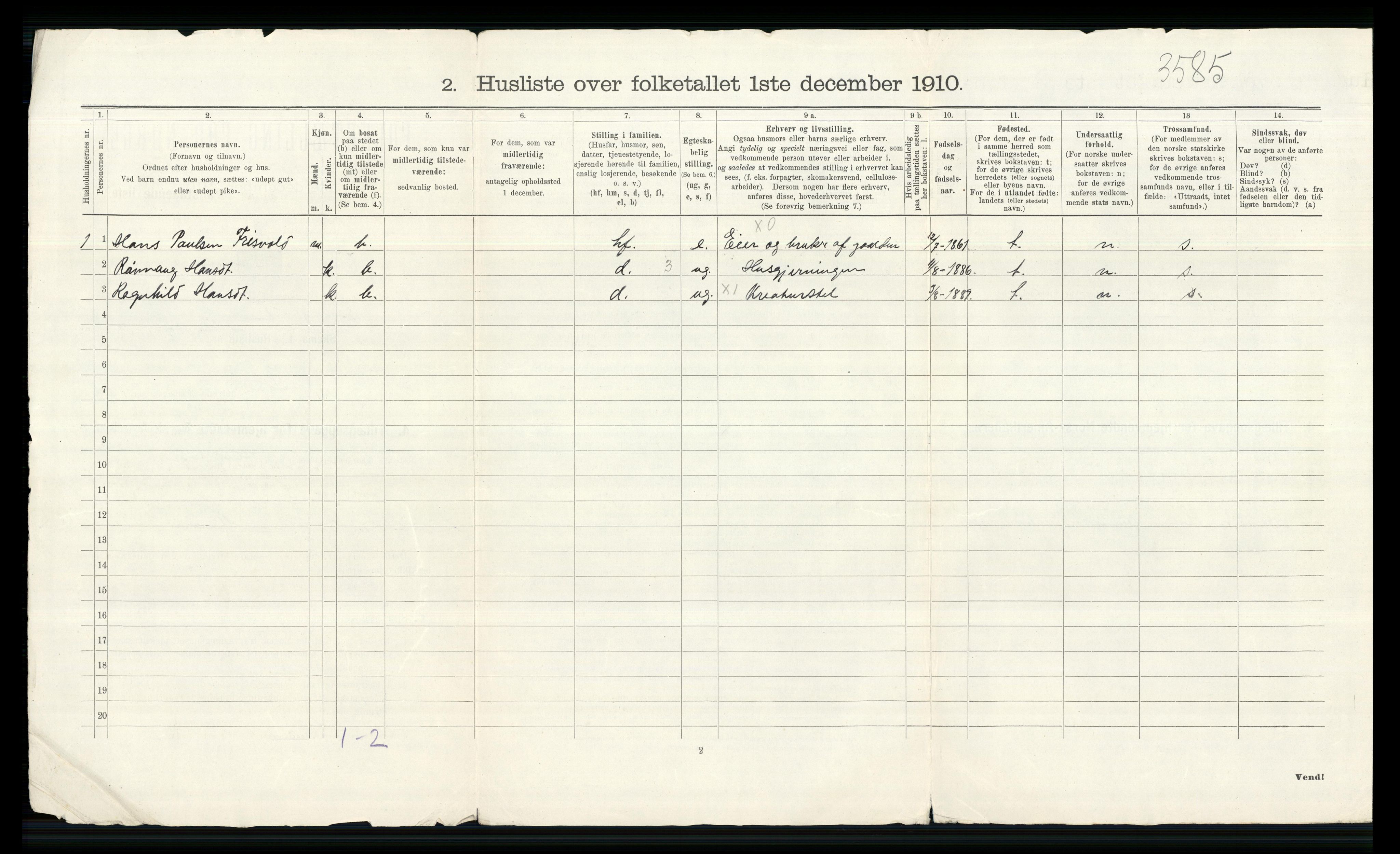 RA, 1910 census for Lom, 1910, p. 36