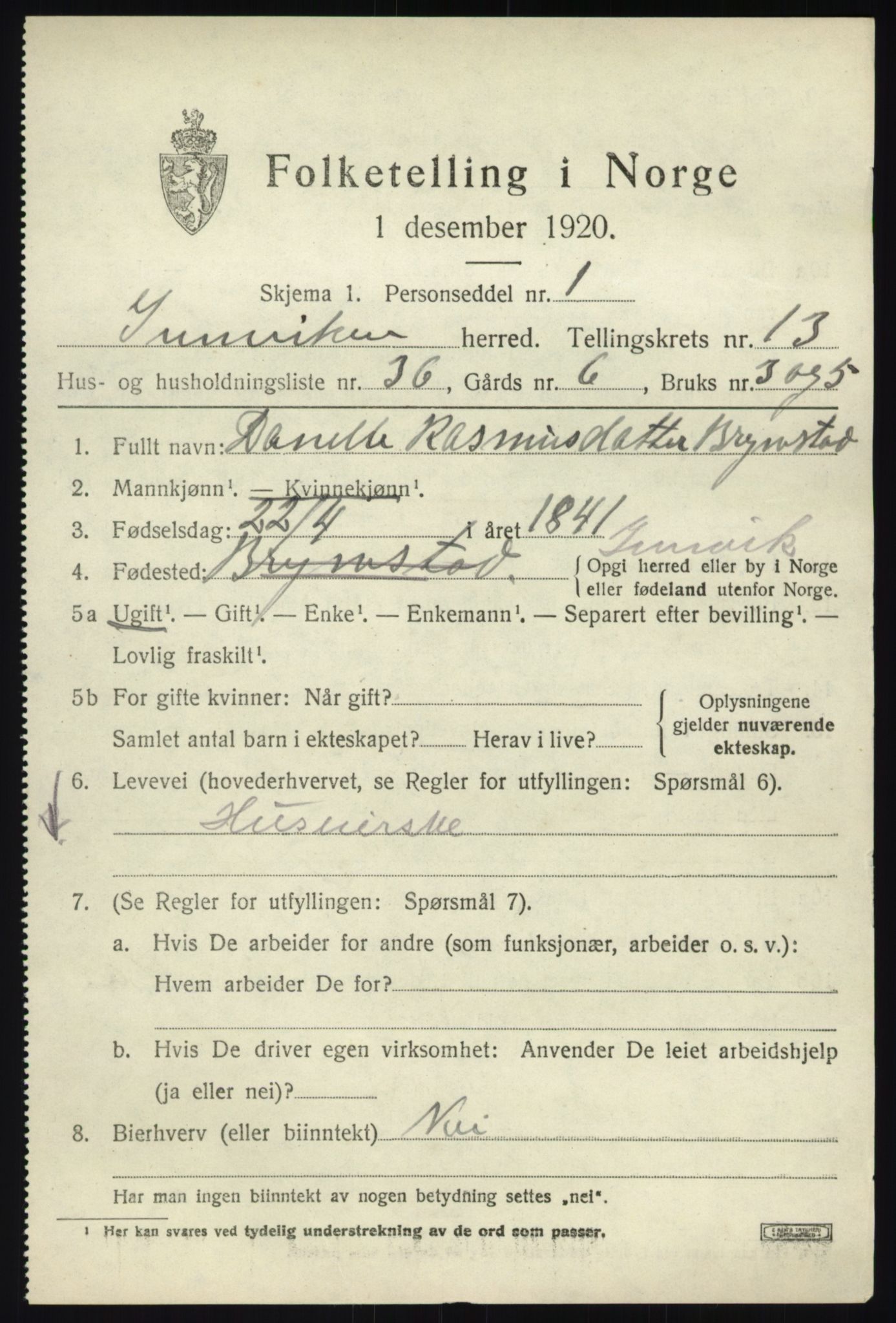 SAB, 1920 census for Innvik, 1920, p. 5541