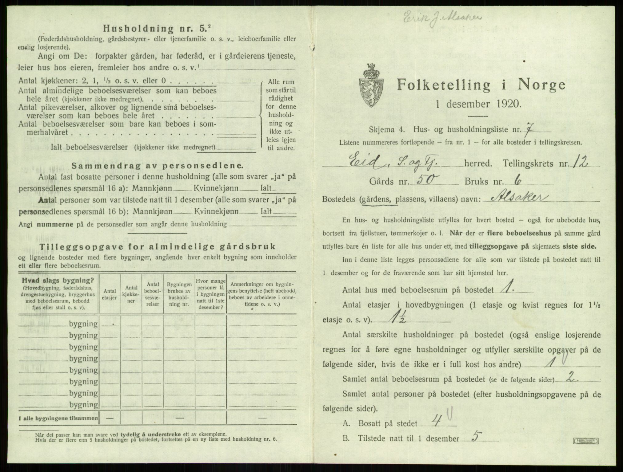 SAB, 1920 census for Eid, 1920, p. 1012