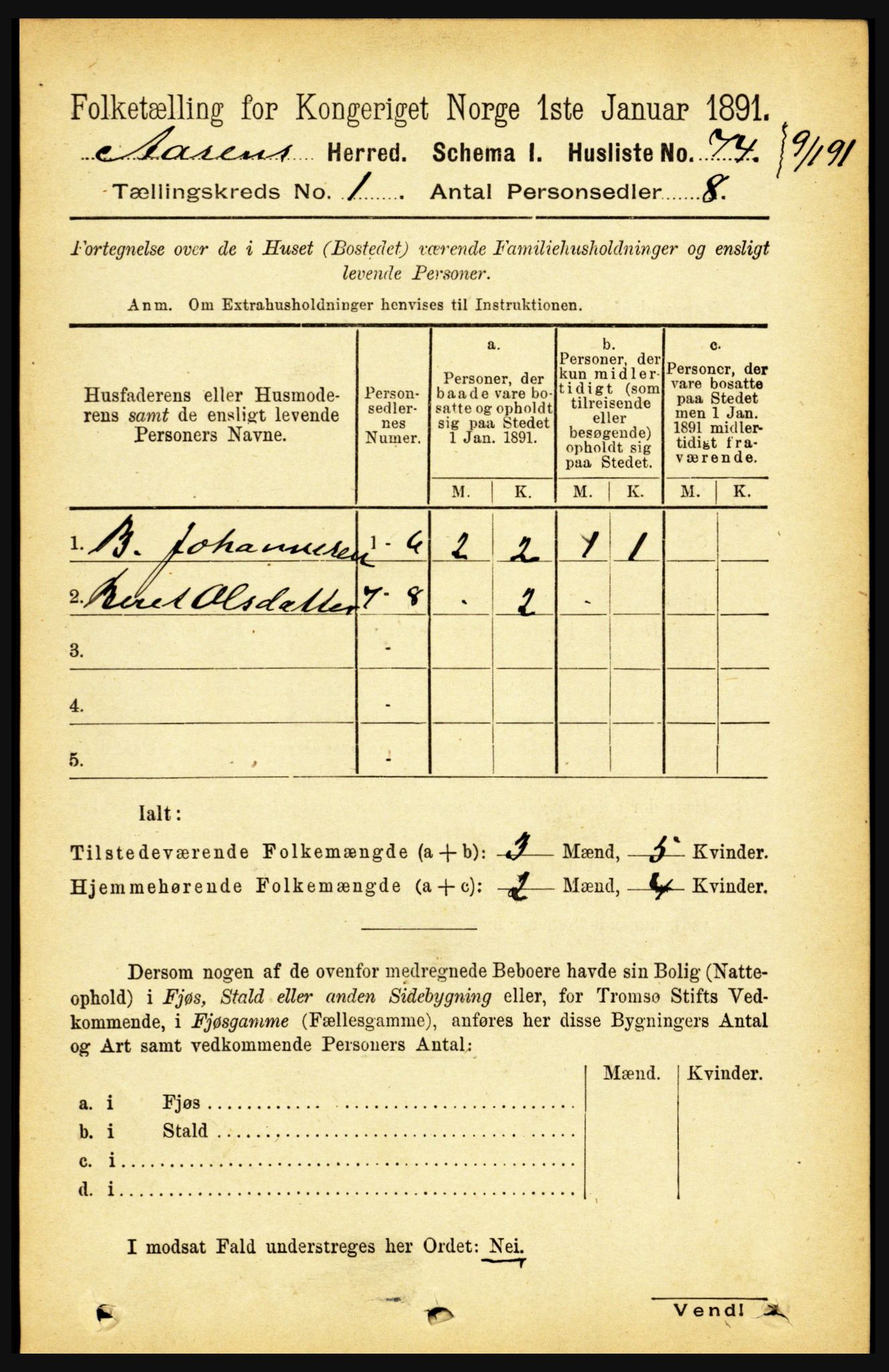 RA, 1891 census for 1716 Åsen, 1891, p. 90