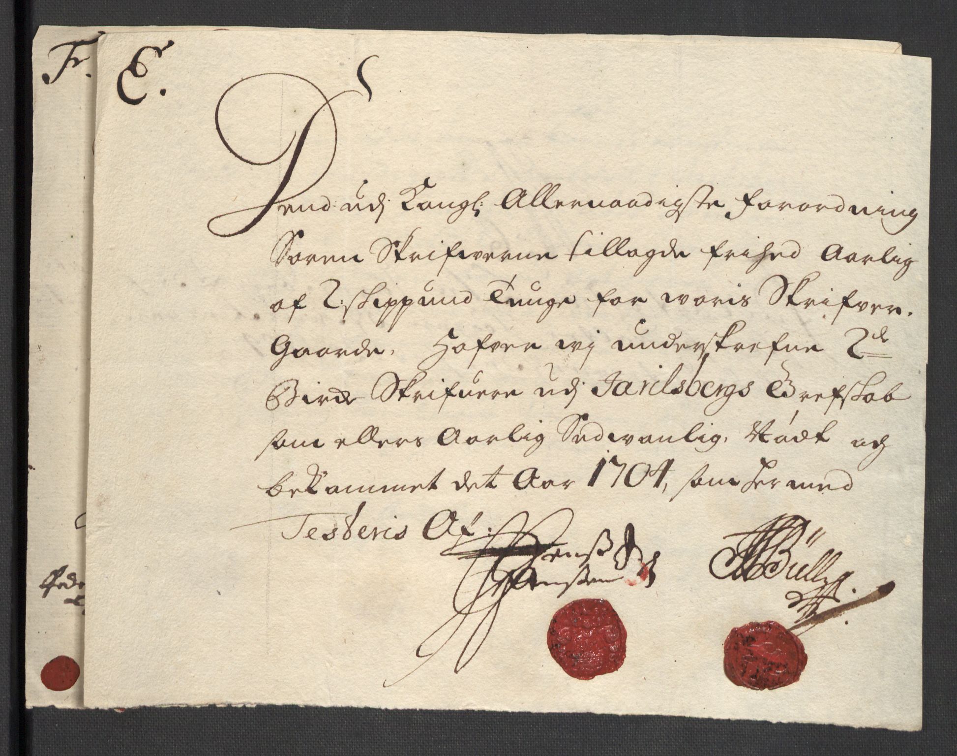 Rentekammeret inntil 1814, Reviderte regnskaper, Fogderegnskap, AV/RA-EA-4092/R32/L1871: Fogderegnskap Jarlsberg grevskap, 1703-1705, p. 389