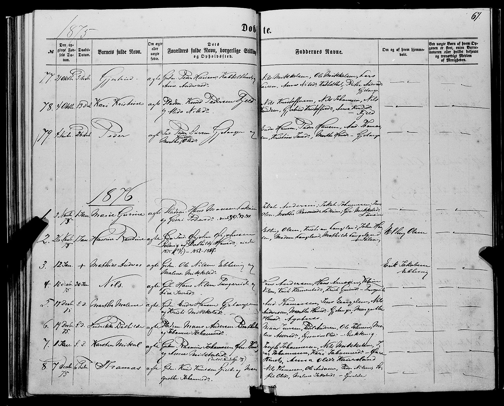Fjell sokneprestembete, SAB/A-75301/H/Haa: Parish register (official) no. A 3, 1864-1877, p. 67