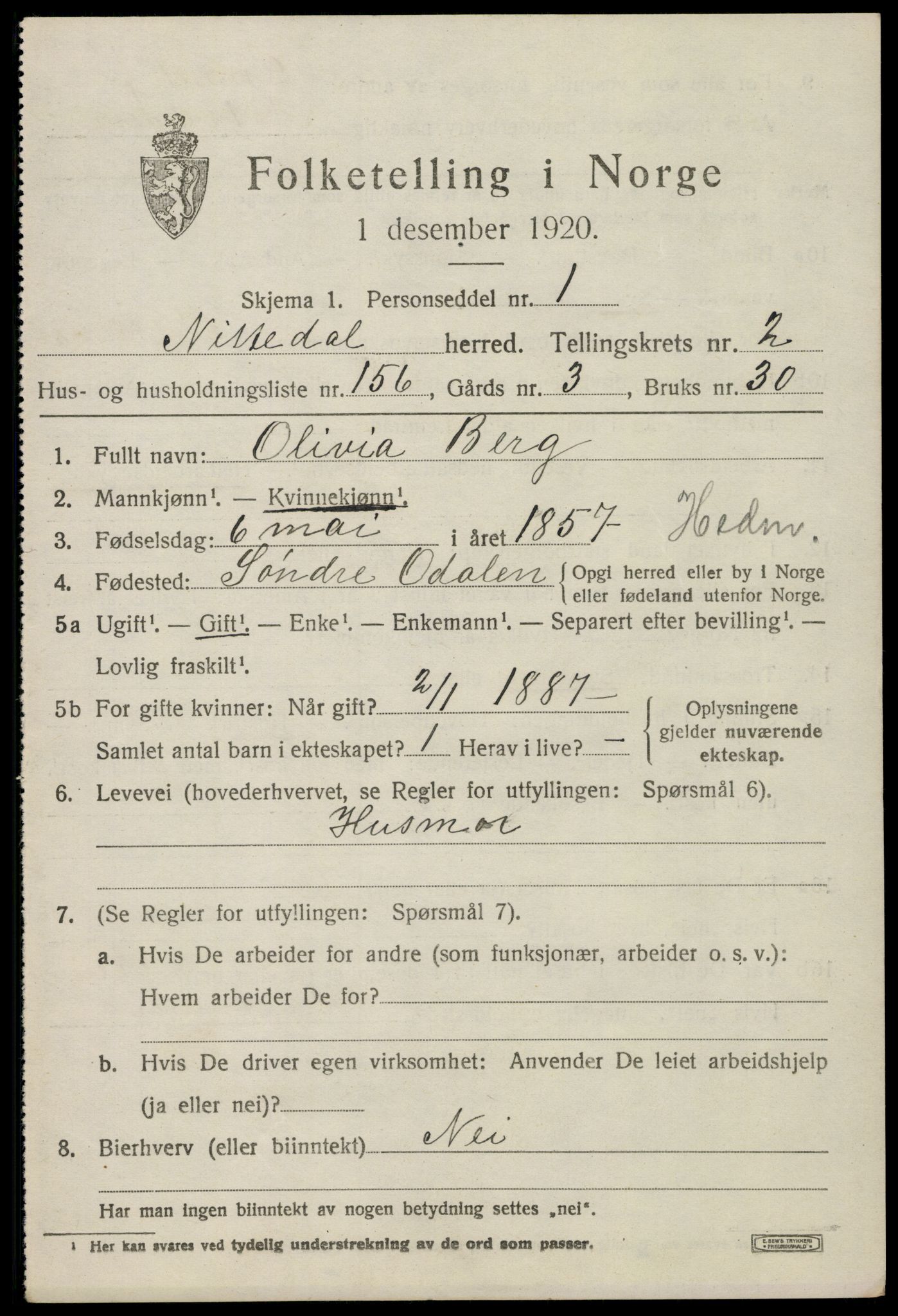 SAO, 1920 census for Nittedal, 1920, p. 3366