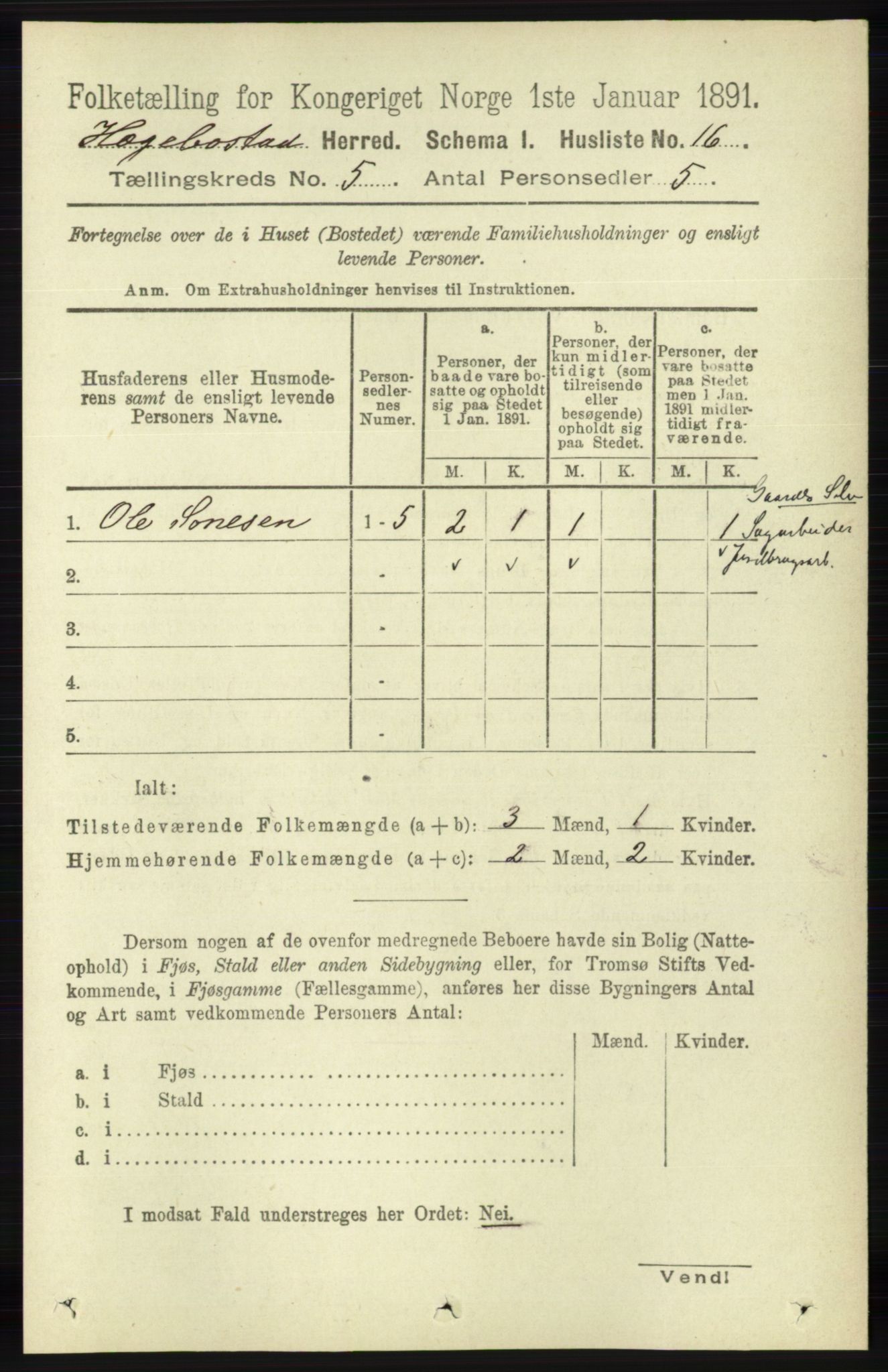 RA, 1891 census for 1034 Hægebostad, 1891, p. 1446