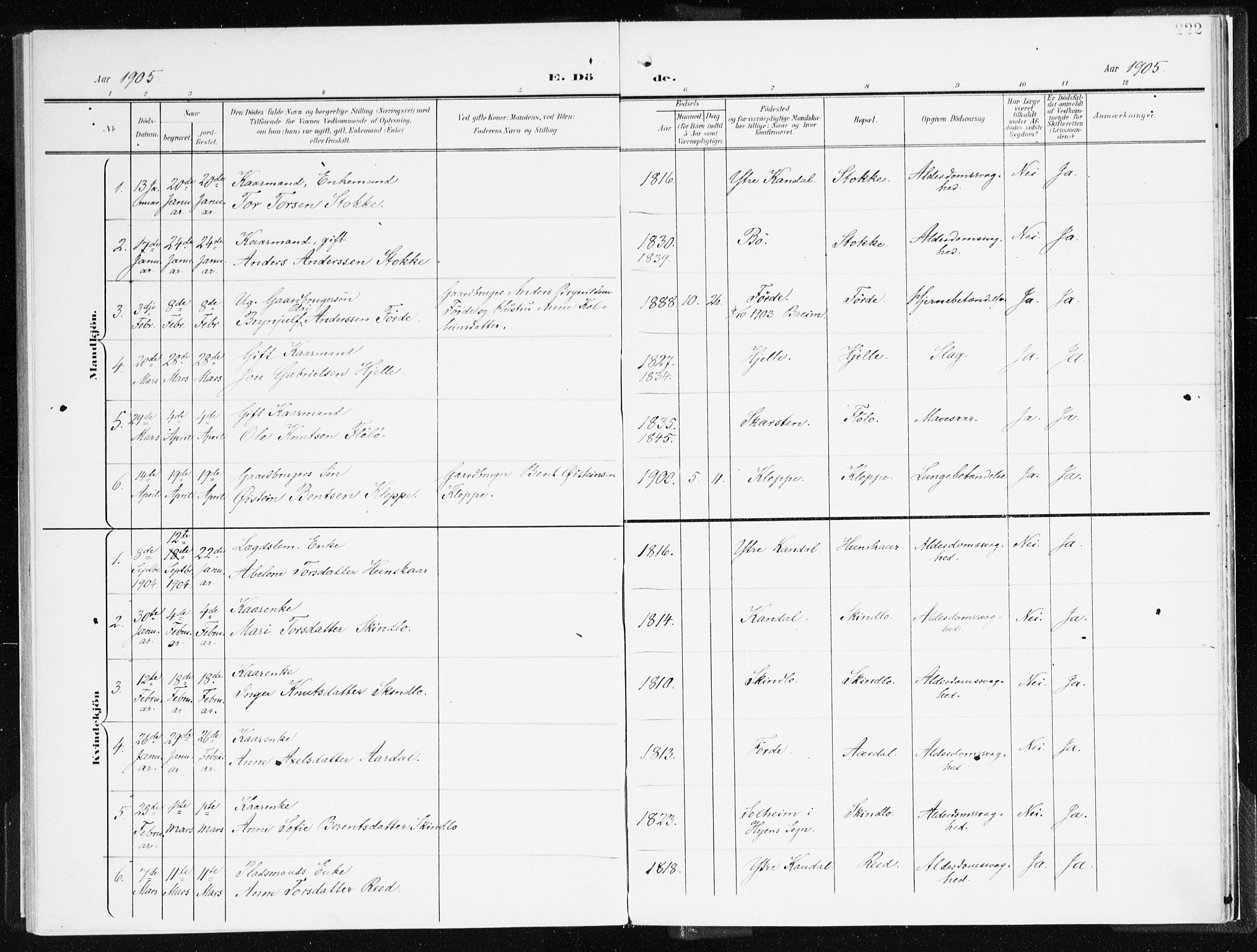 Gloppen sokneprestembete, AV/SAB-A-80101/H/Haa/Haac/L0003: Parish register (official) no. C 3, 1904-1921, p. 222