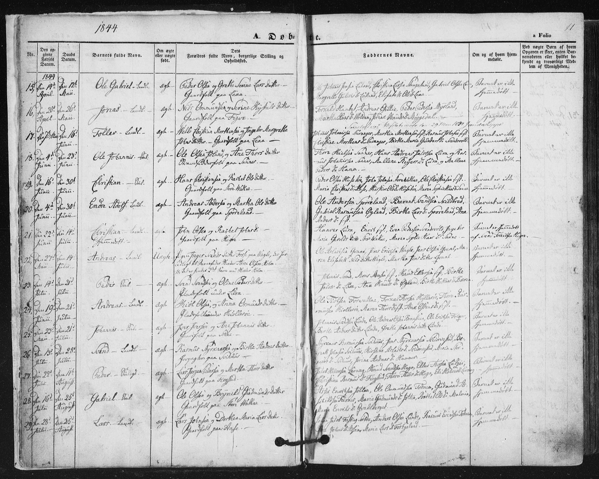 Høyland sokneprestkontor, AV/SAST-A-101799/001/30BA/L0008: Parish register (official) no. A 8, 1841-1856, p. 11