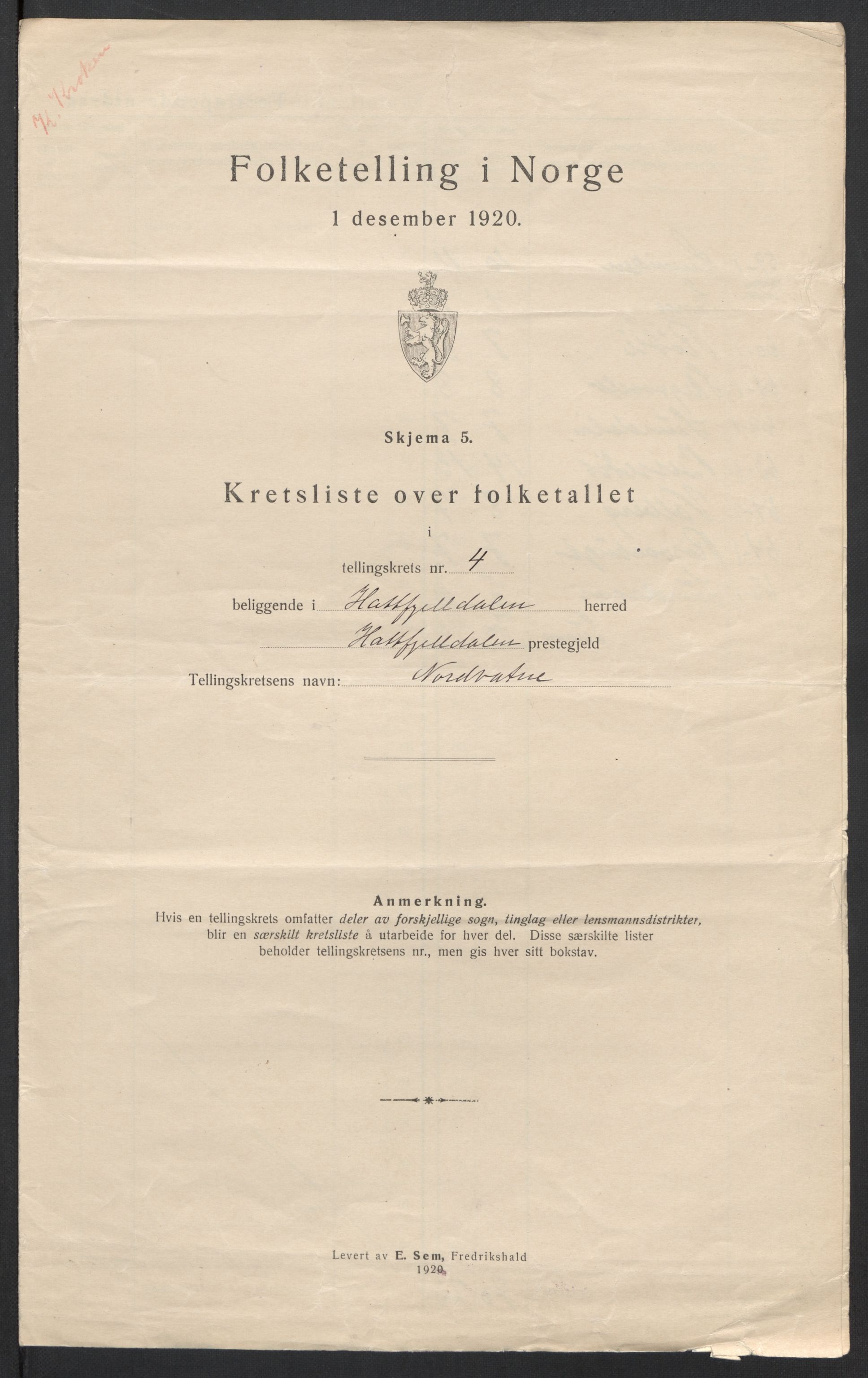 SAT, 1920 census for Hattfjelldal, 1920, p. 15