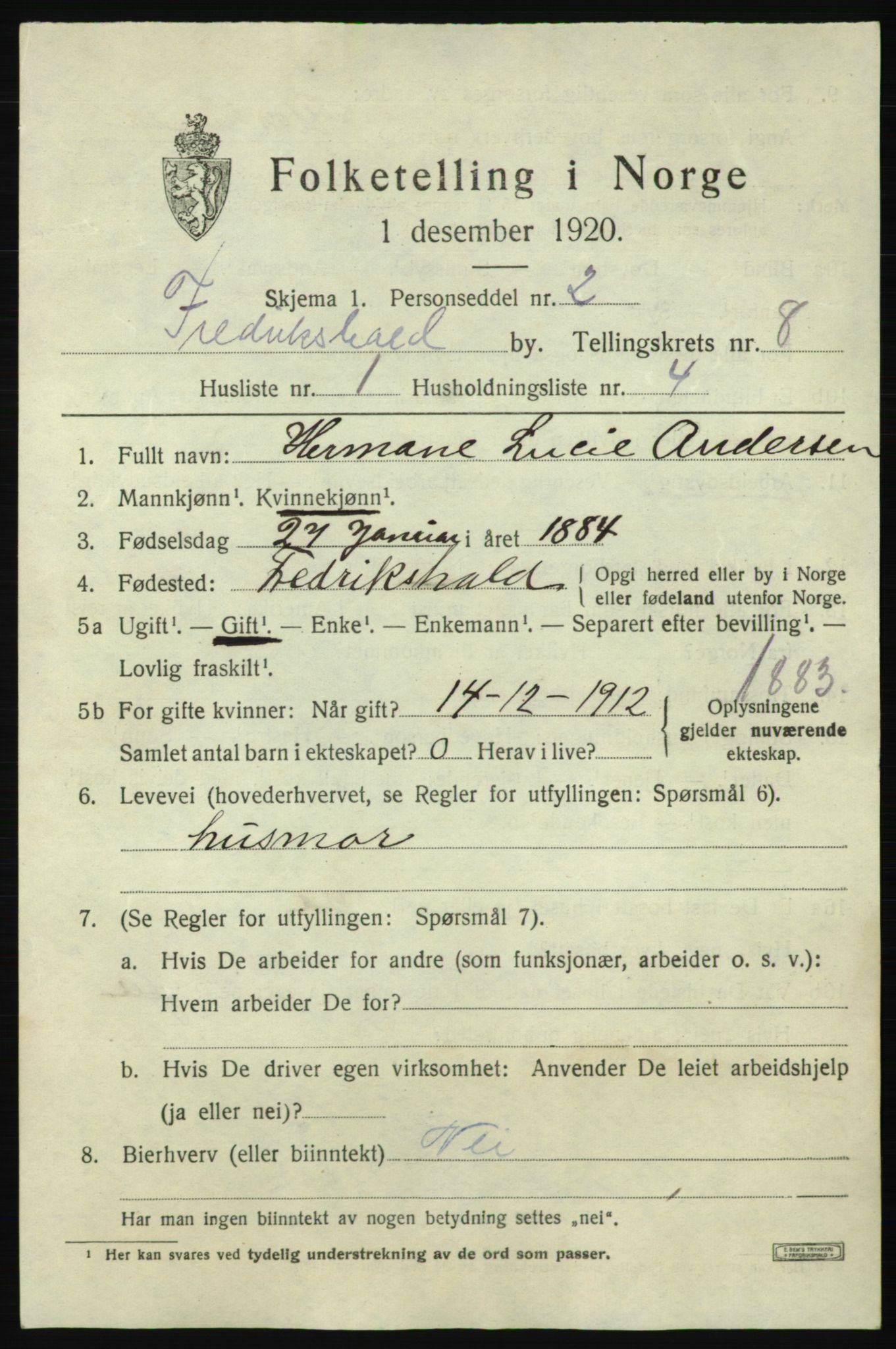 SAO, 1920 census for Fredrikshald, 1920, p. 14627