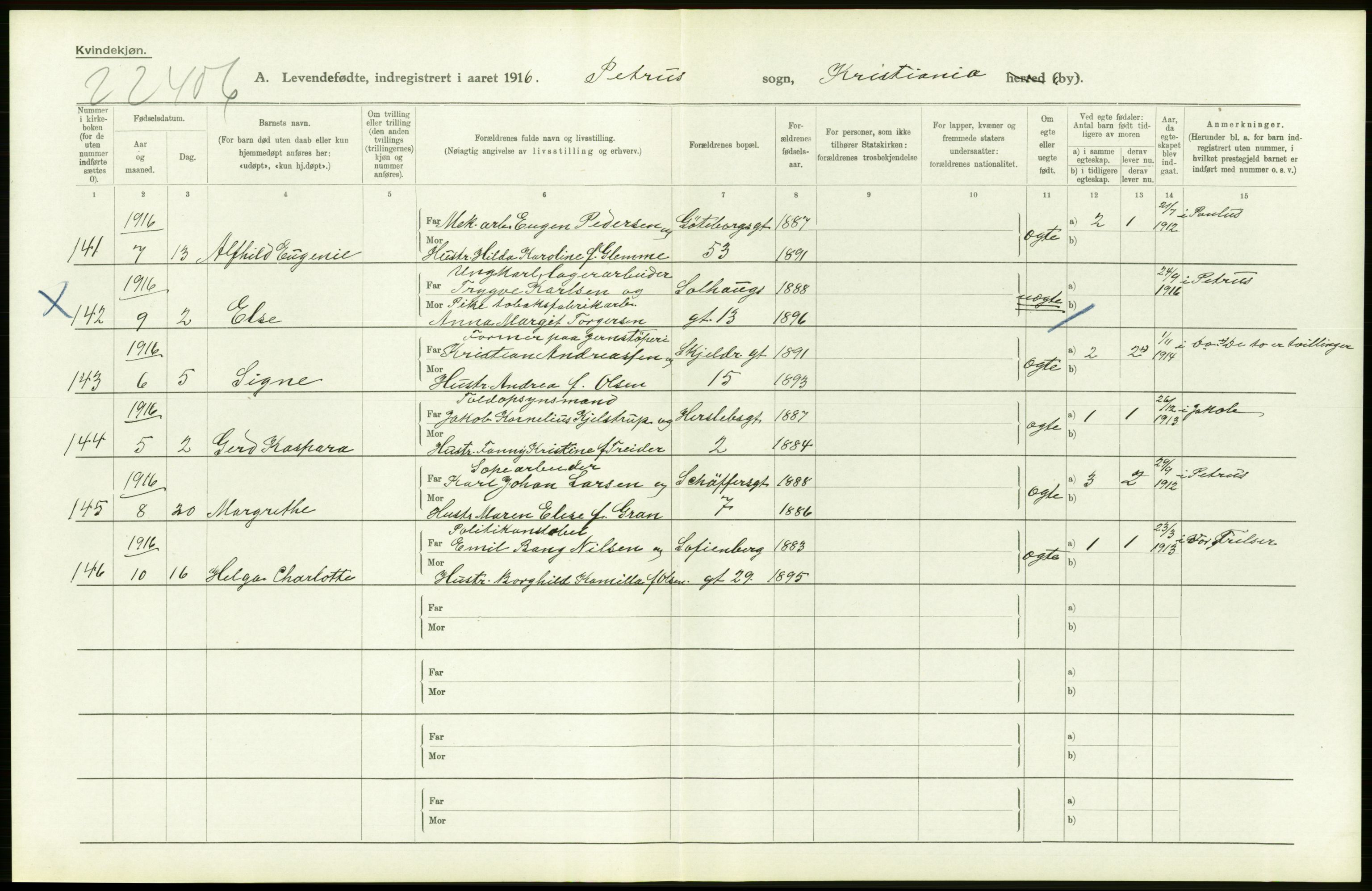 Statistisk sentralbyrå, Sosiodemografiske emner, Befolkning, AV/RA-S-2228/D/Df/Dfb/Dfbf/L0006: Kristiania: Levendefødte menn og kvinner., 1916, p. 628