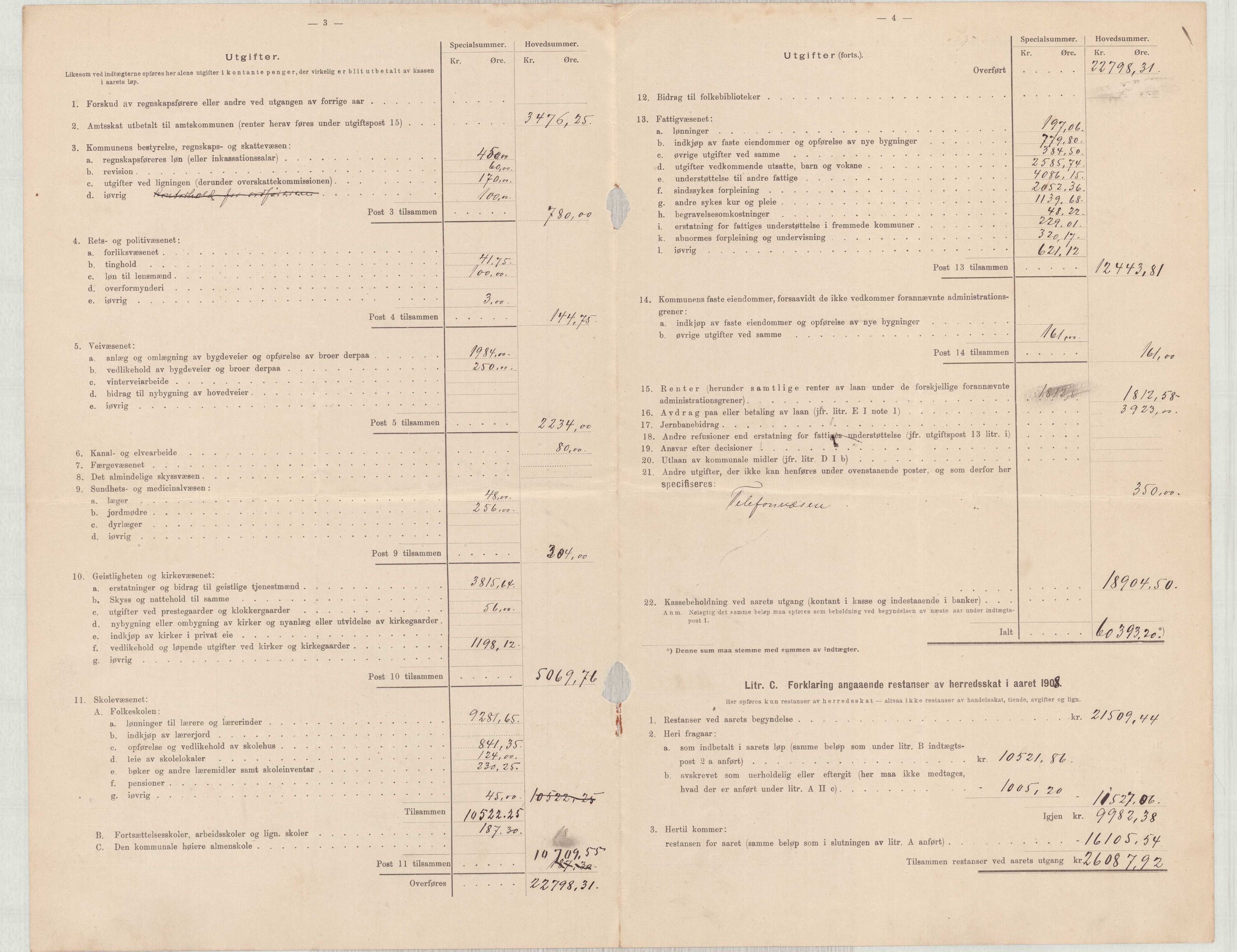 Finnaas kommune. Heradskassen, IKAH/1218a-121/R/Ra/Raa/L0001/0001: Årsrekneskap / Utdrag av kommunerekneskapet, 1904-1910, p. 28