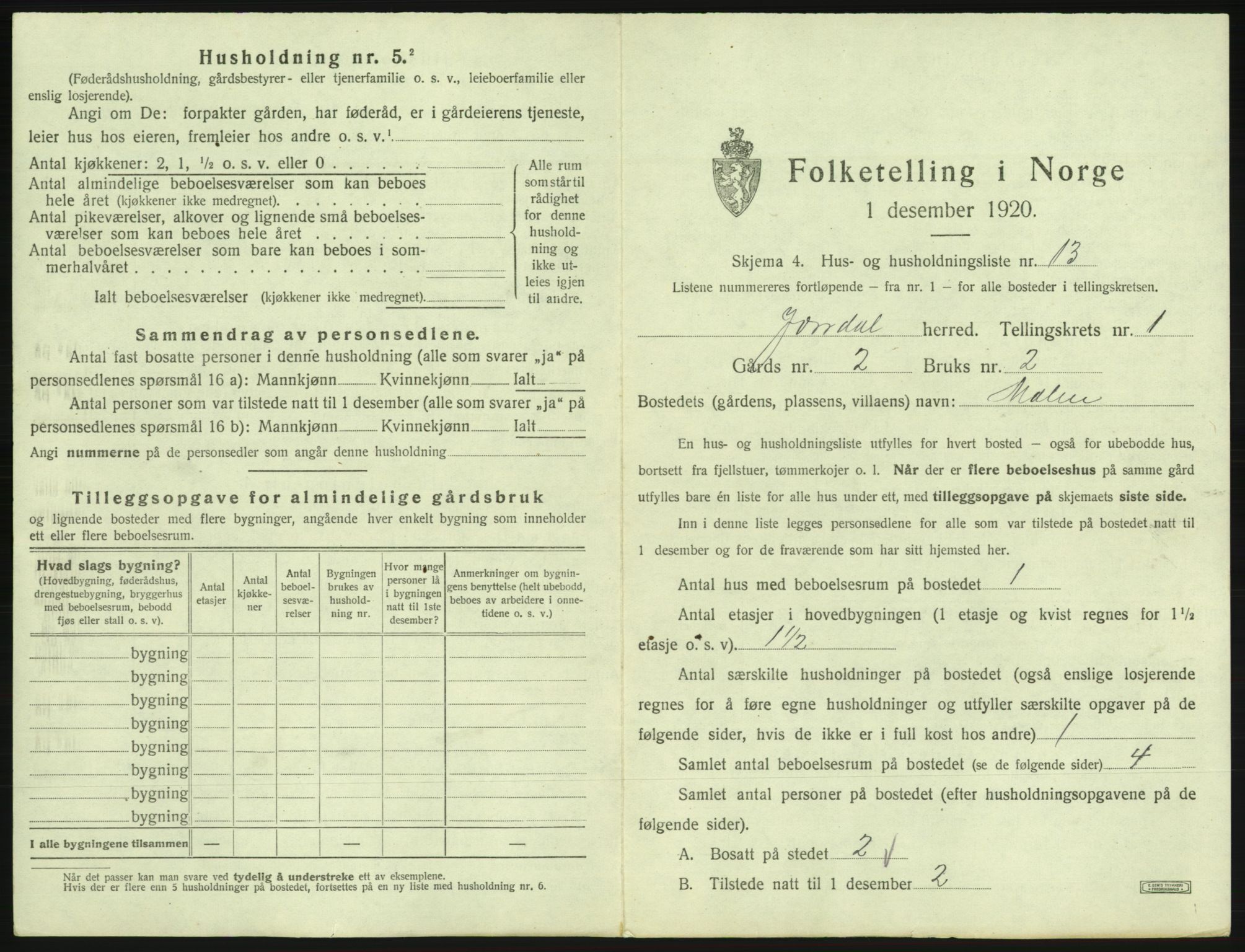 SAB, 1920 census for Jondal, 1920, p. 55