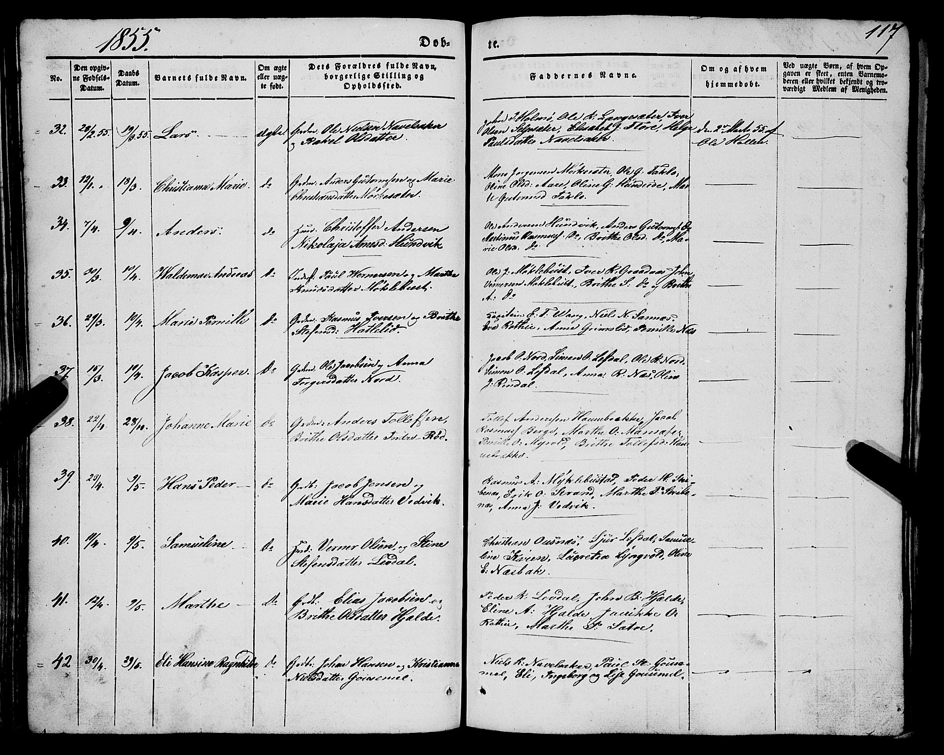 Eid sokneprestembete, AV/SAB-A-82301/H/Haa/Haaa/L0007: Parish register (official) no. A 7, 1844-1858, p. 117