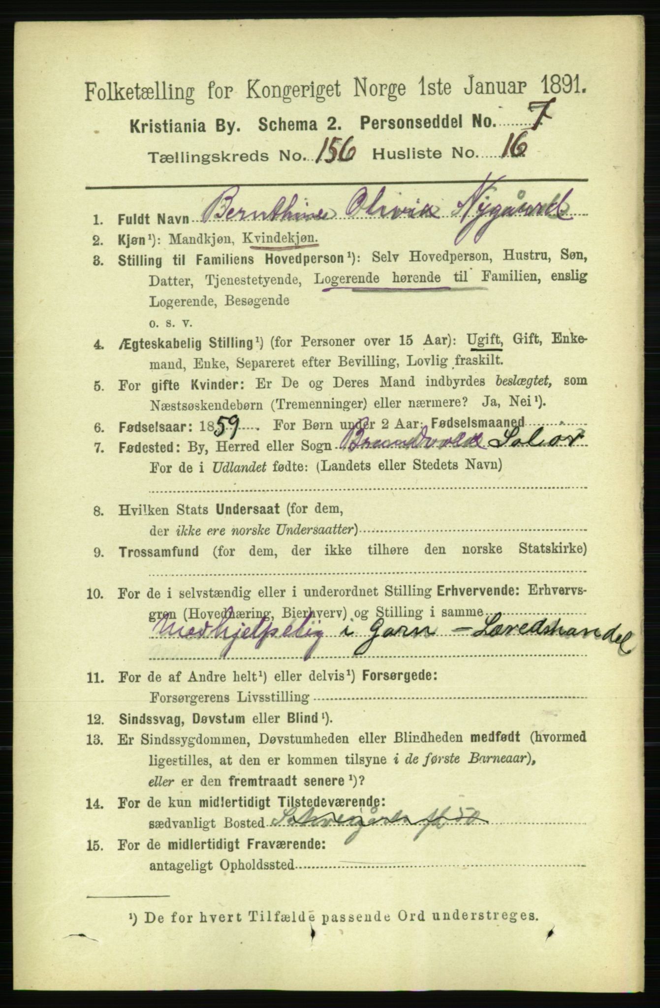 RA, 1891 census for 0301 Kristiania, 1891, p. 89089