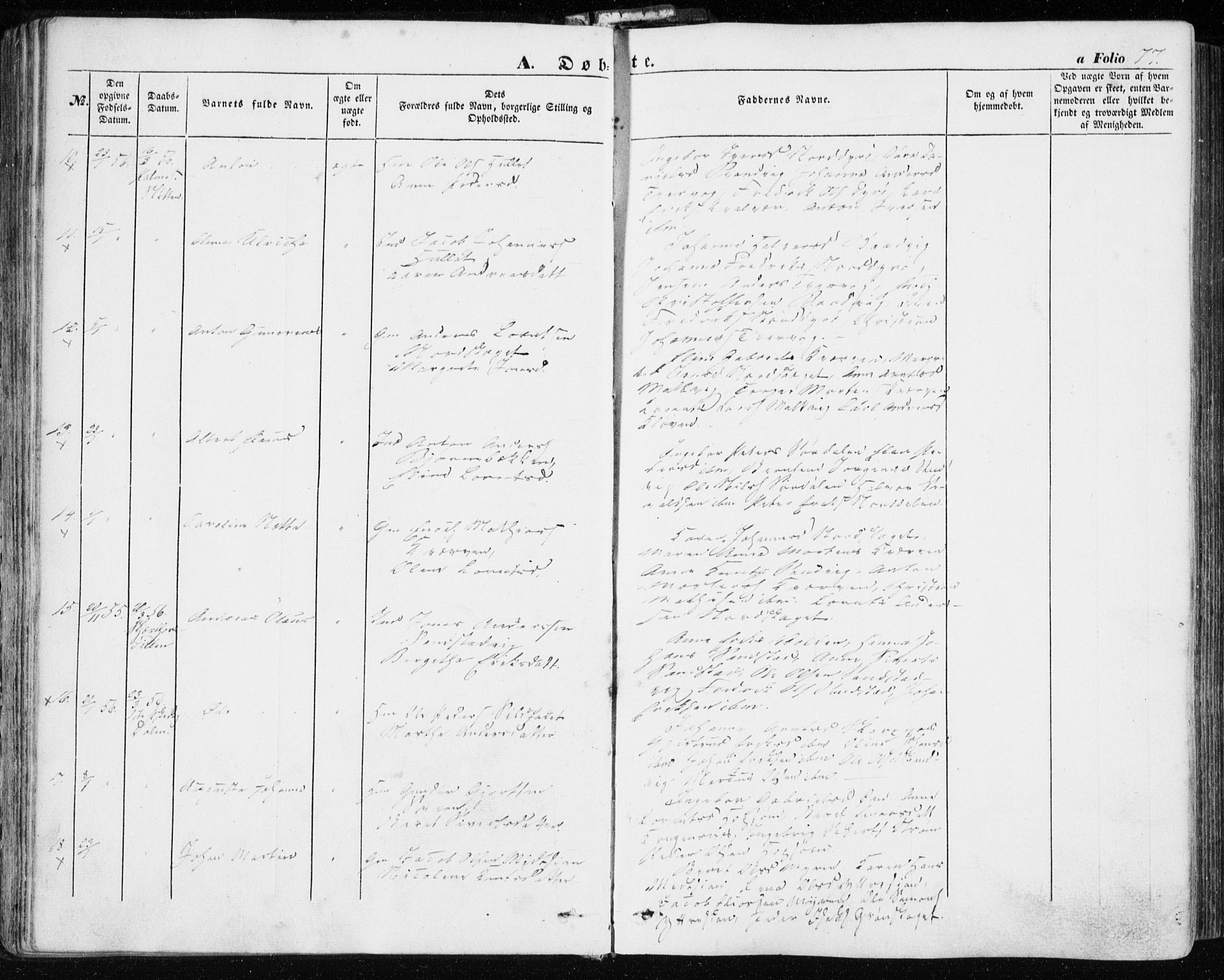 Ministerialprotokoller, klokkerbøker og fødselsregistre - Sør-Trøndelag, SAT/A-1456/634/L0530: Parish register (official) no. 634A06, 1852-1860, p. 77