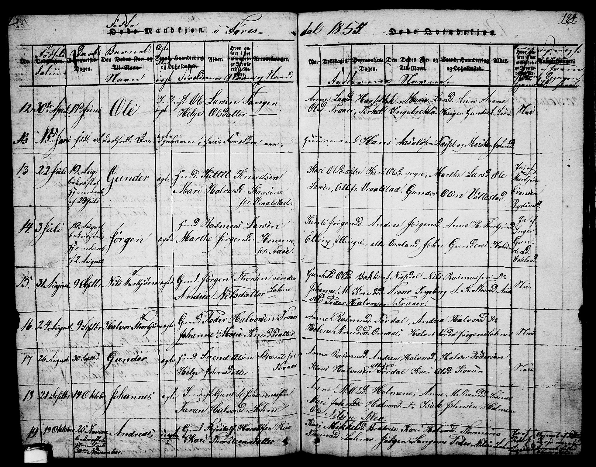 Drangedal kirkebøker, SAKO/A-258/G/Ga/L0001: Parish register (copy) no. I 1 /2, 1814-1856, p. 184