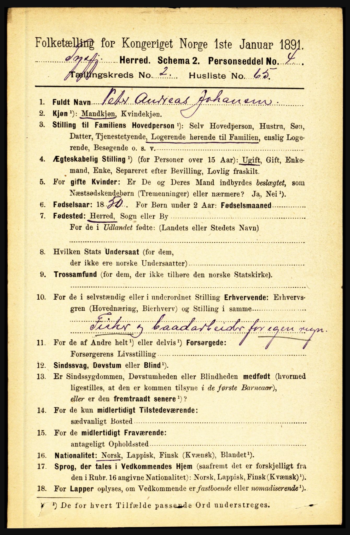 RA, 1891 census for 1850 Tysfjord, 1891, p. 998