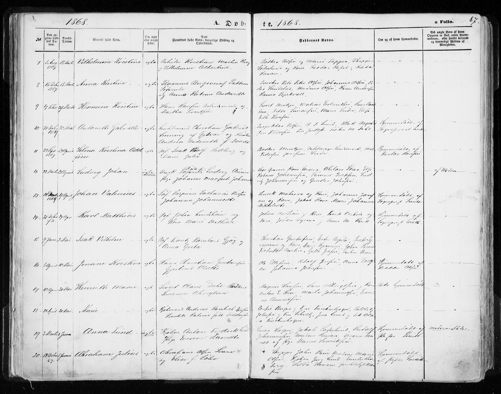 Hammerfest sokneprestkontor, AV/SATØ-S-1347/H/Ha/L0005.kirke: Parish register (official) no. 5, 1857-1869, p. 87