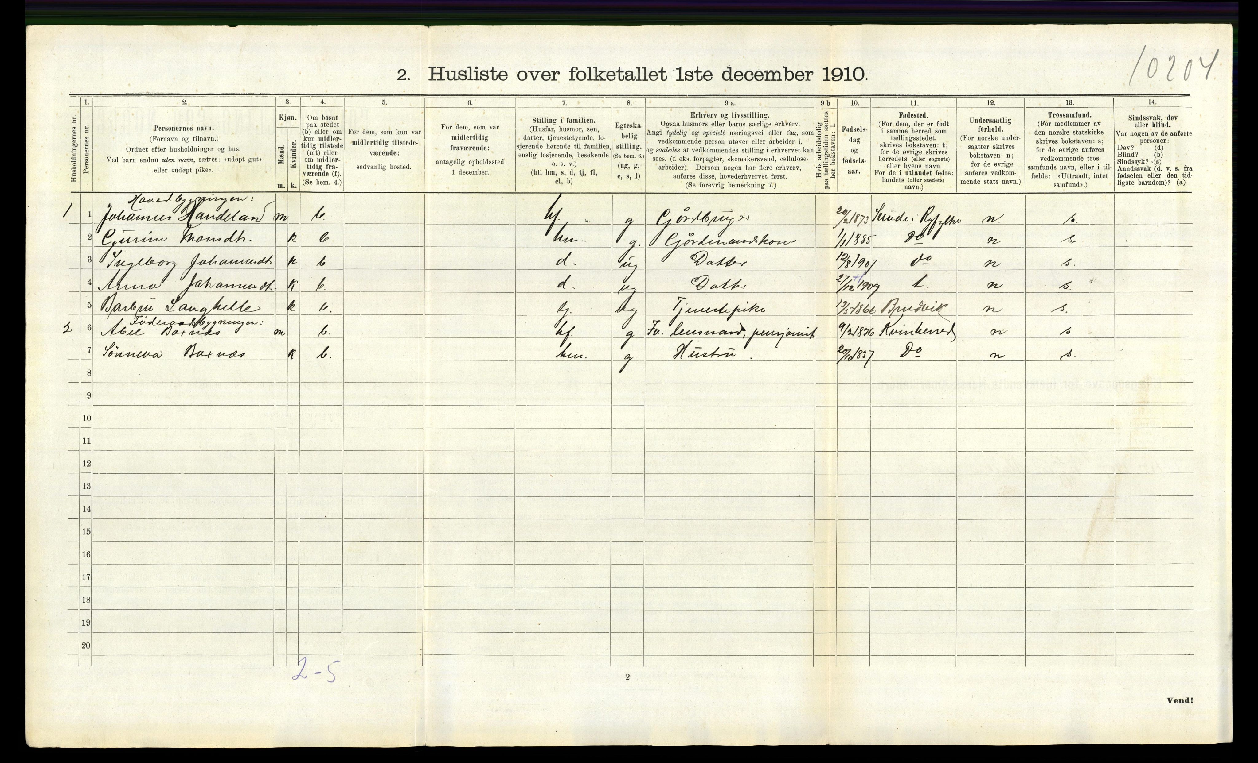 RA, 1910 census for Fjelberg, 1910, p. 160