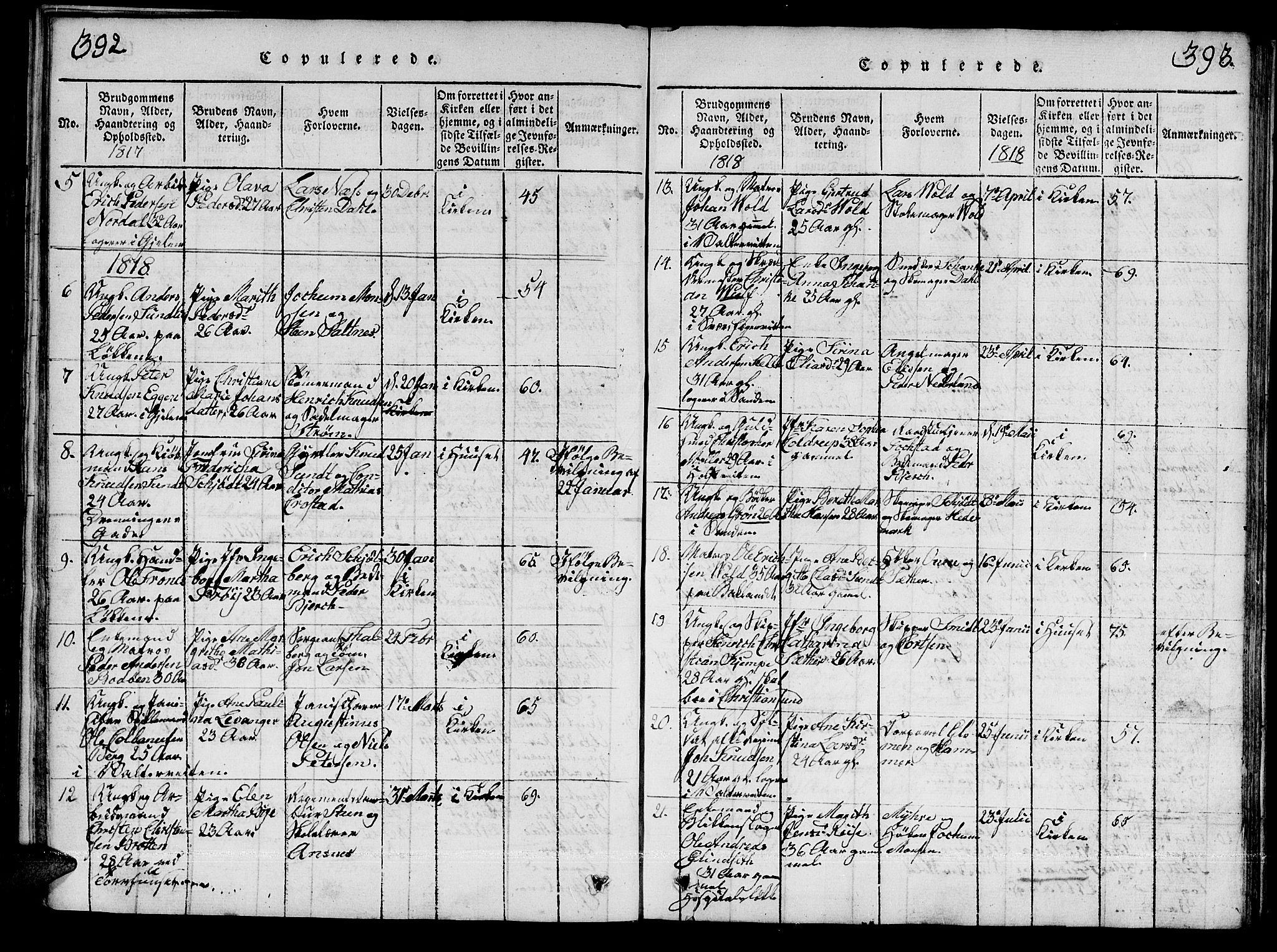 Ministerialprotokoller, klokkerbøker og fødselsregistre - Sør-Trøndelag, AV/SAT-A-1456/601/L0043: Parish register (official) no. 601A11, 1815-1821, p. 392-393