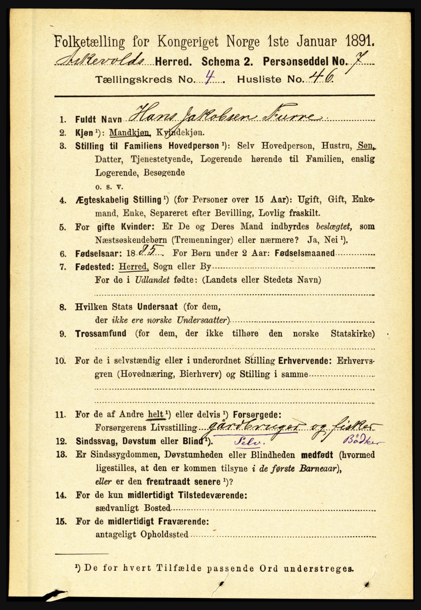 RA, 1891 census for 1428 Askvoll, 1891, p. 1461