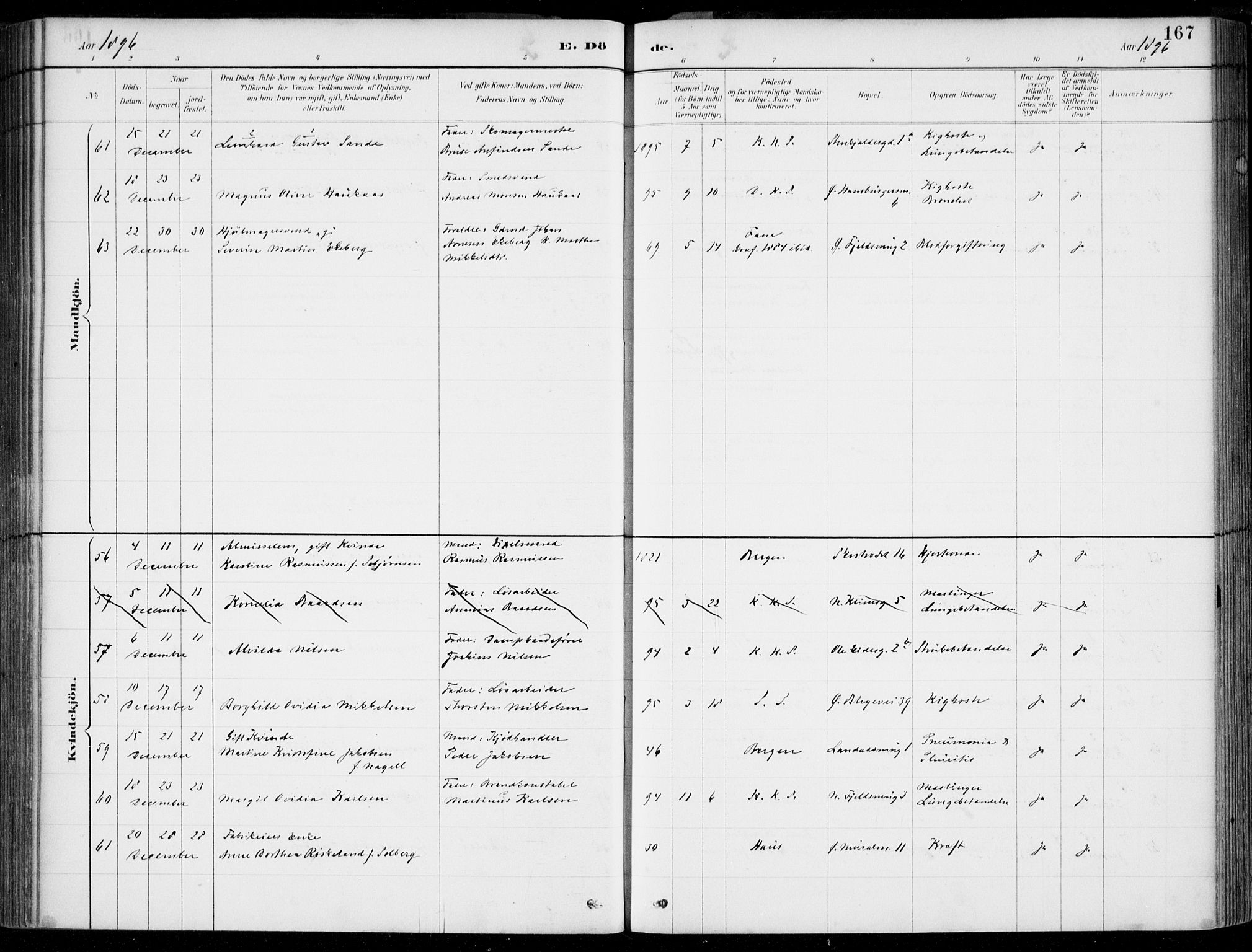 Korskirken sokneprestembete, AV/SAB-A-76101/H/Hab: Parish register (copy) no. E 4, 1884-1910, p. 167