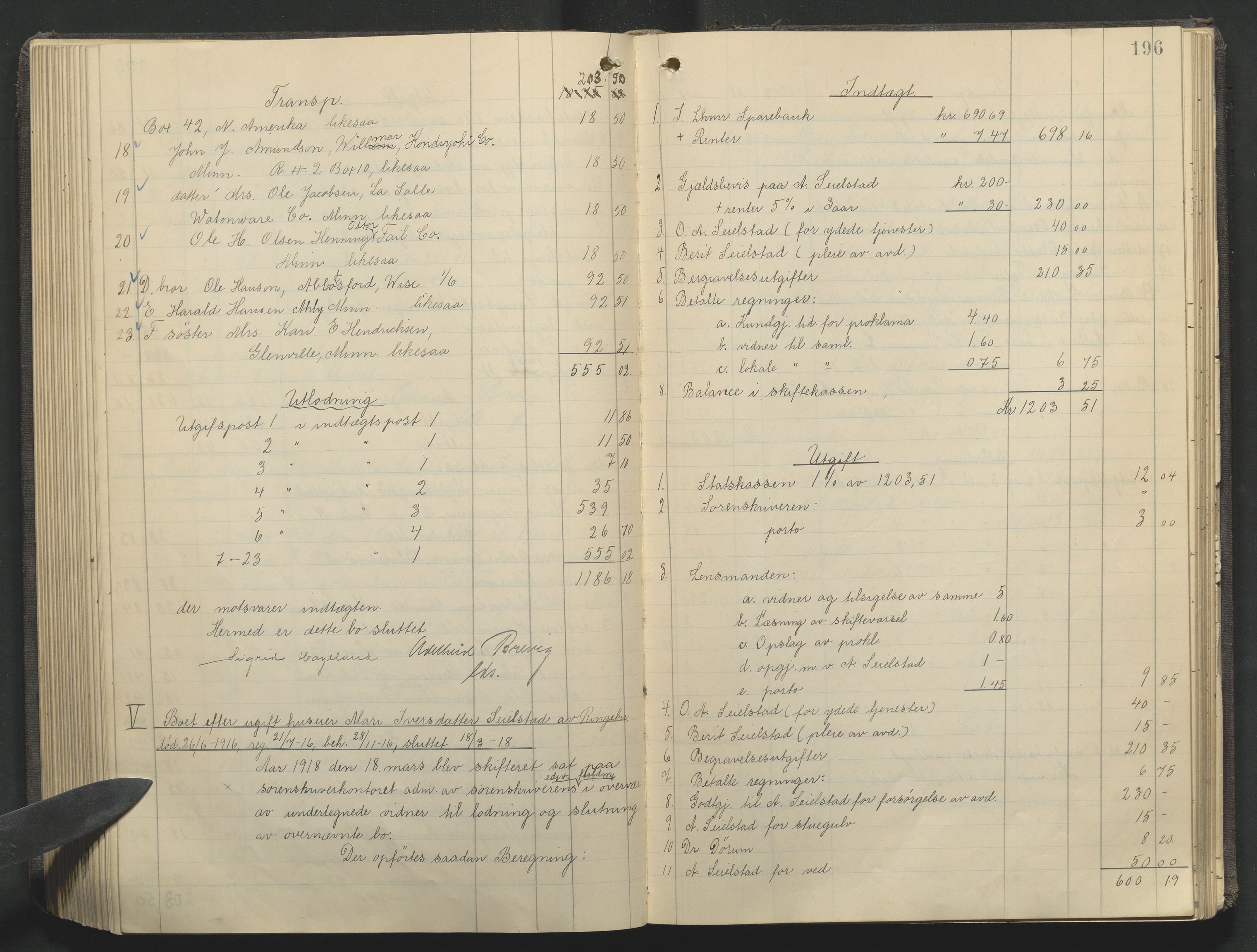 Sør-Gudbrandsdal tingrett, AV/SAH-TING-004/J/Ja/Jae/L0002: Skifteutlodningsprotokoll - landet, 1912-1921, p. 196