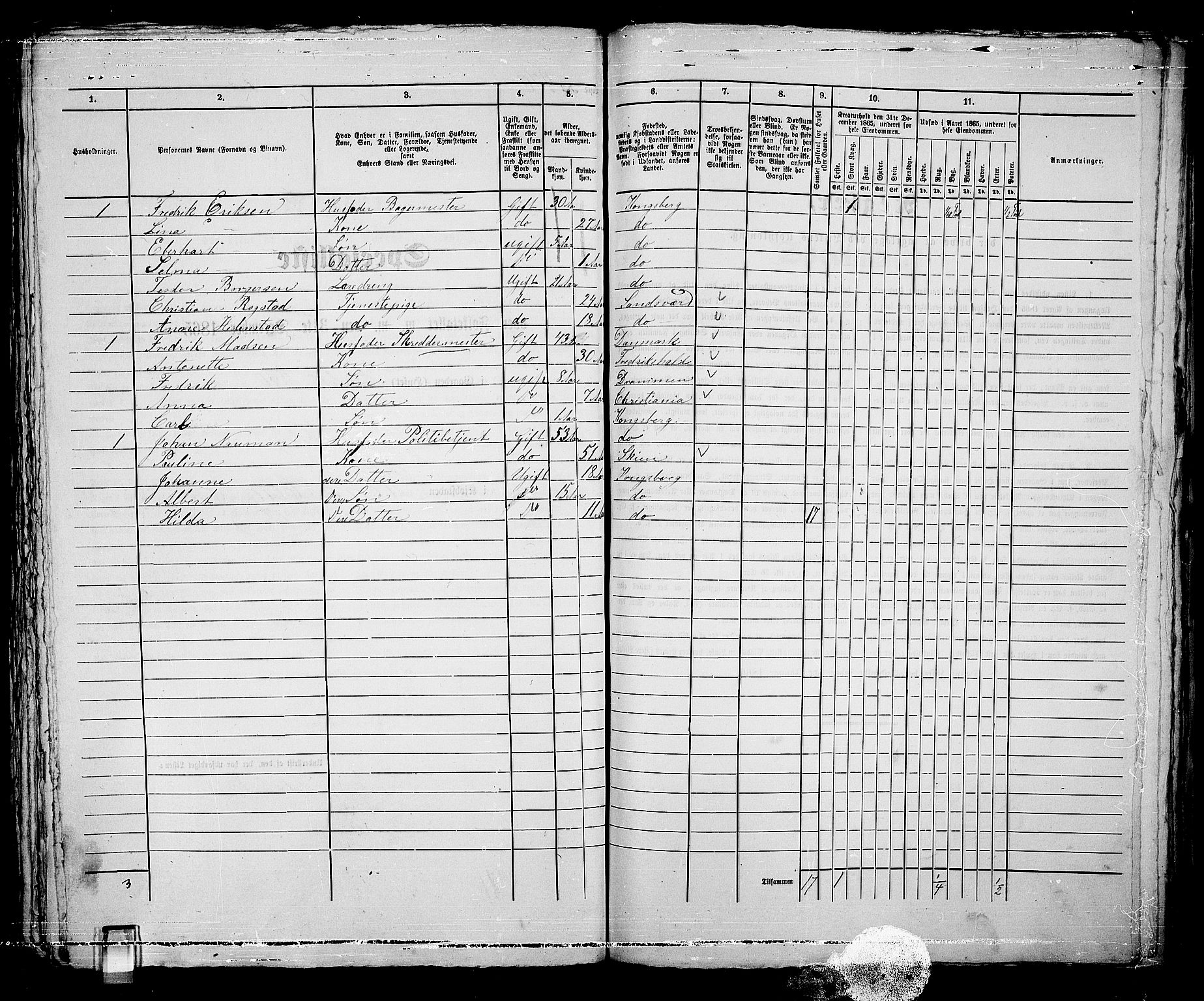 RA, 1865 census for Kongsberg/Kongsberg, 1865, p. 950