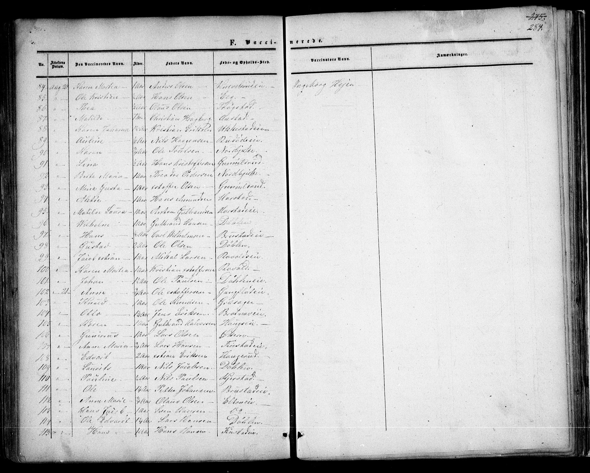 Nannestad prestekontor Kirkebøker, AV/SAO-A-10414a/F/Fa/L0012: Parish register (official) no. I 12, 1860-1872, p. 284