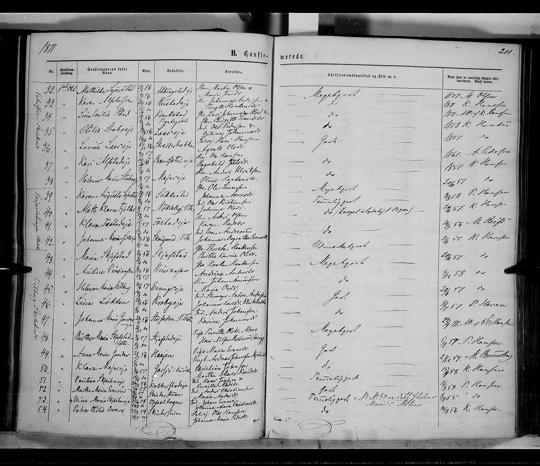 Østre Toten prestekontor, SAH/PREST-104/H/Ha/Haa/L0005: Parish register (official) no. 5, 1866-1877, p. 211