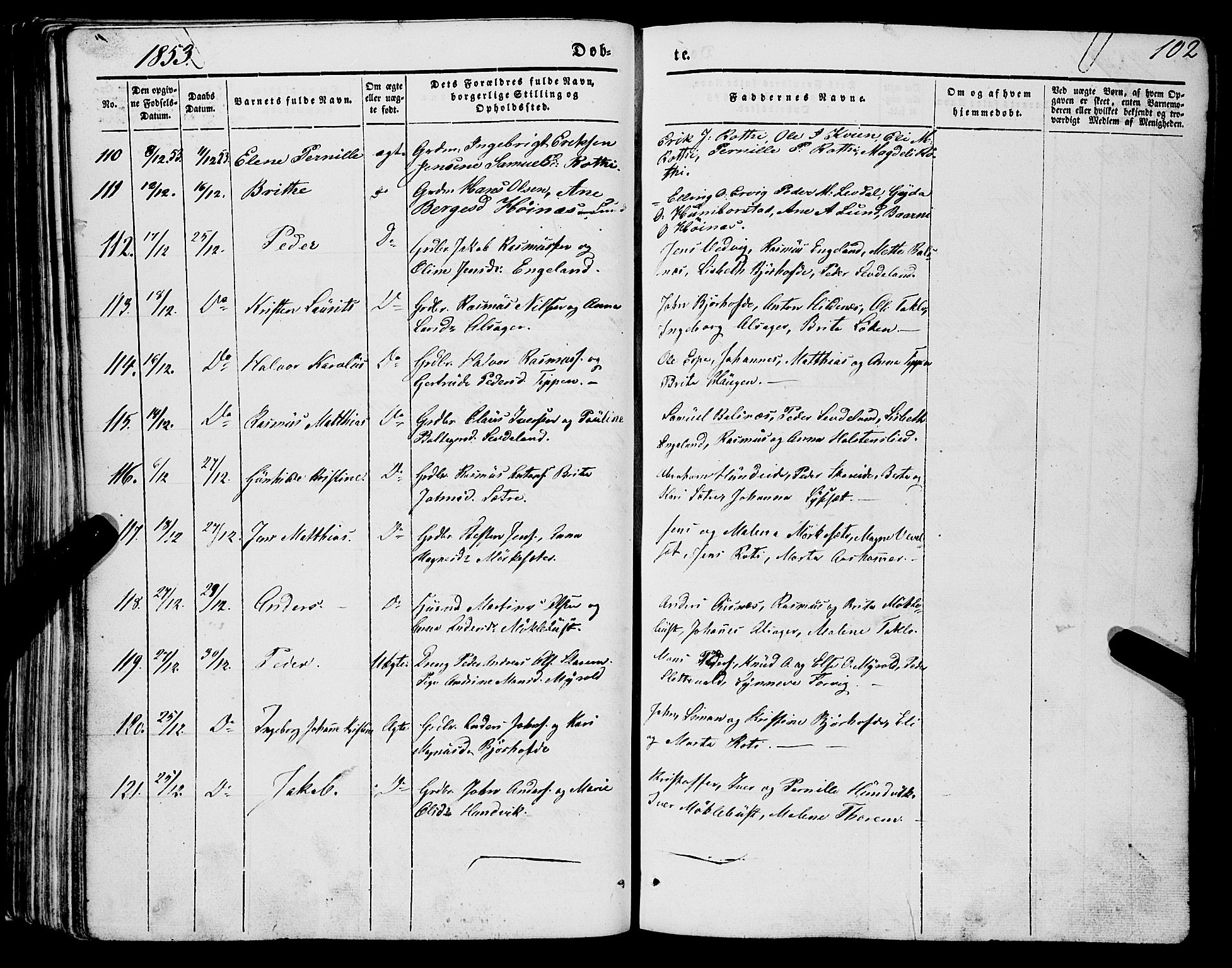 Eid sokneprestembete, AV/SAB-A-82301/H/Haa/Haaa/L0007: Parish register (official) no. A 7, 1844-1858, p. 102