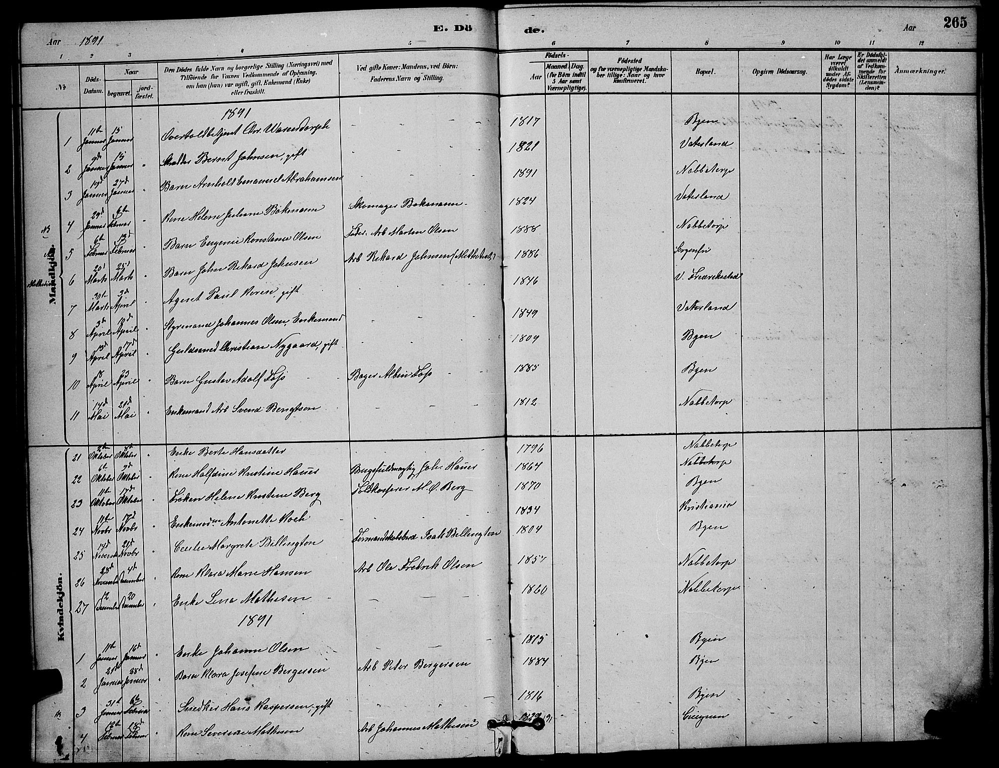 Østre Fredrikstad prestekontor Kirkebøker, AV/SAO-A-10907/G/Ga/L0001: Parish register (copy) no. 1, 1880-1899, p. 265