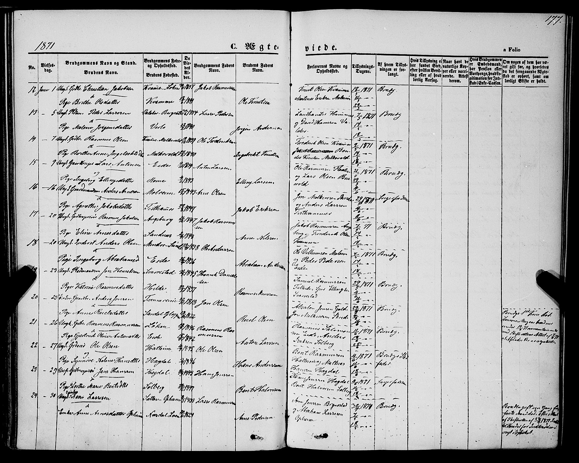 Innvik sokneprestembete, AV/SAB-A-80501: Parish register (official) no. A 6, 1865-1878, p. 177