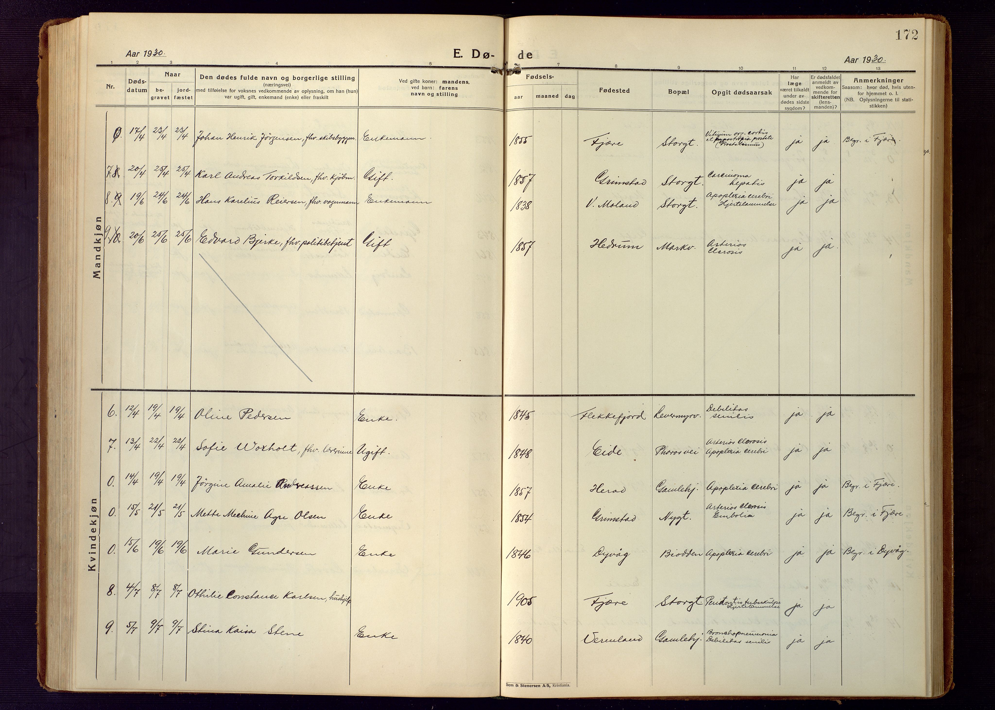 Grimstad sokneprestkontor, AV/SAK-1111-0017/F/Fb/L0002: Parish register (copy) no. B 2, 1923-1949, p. 172