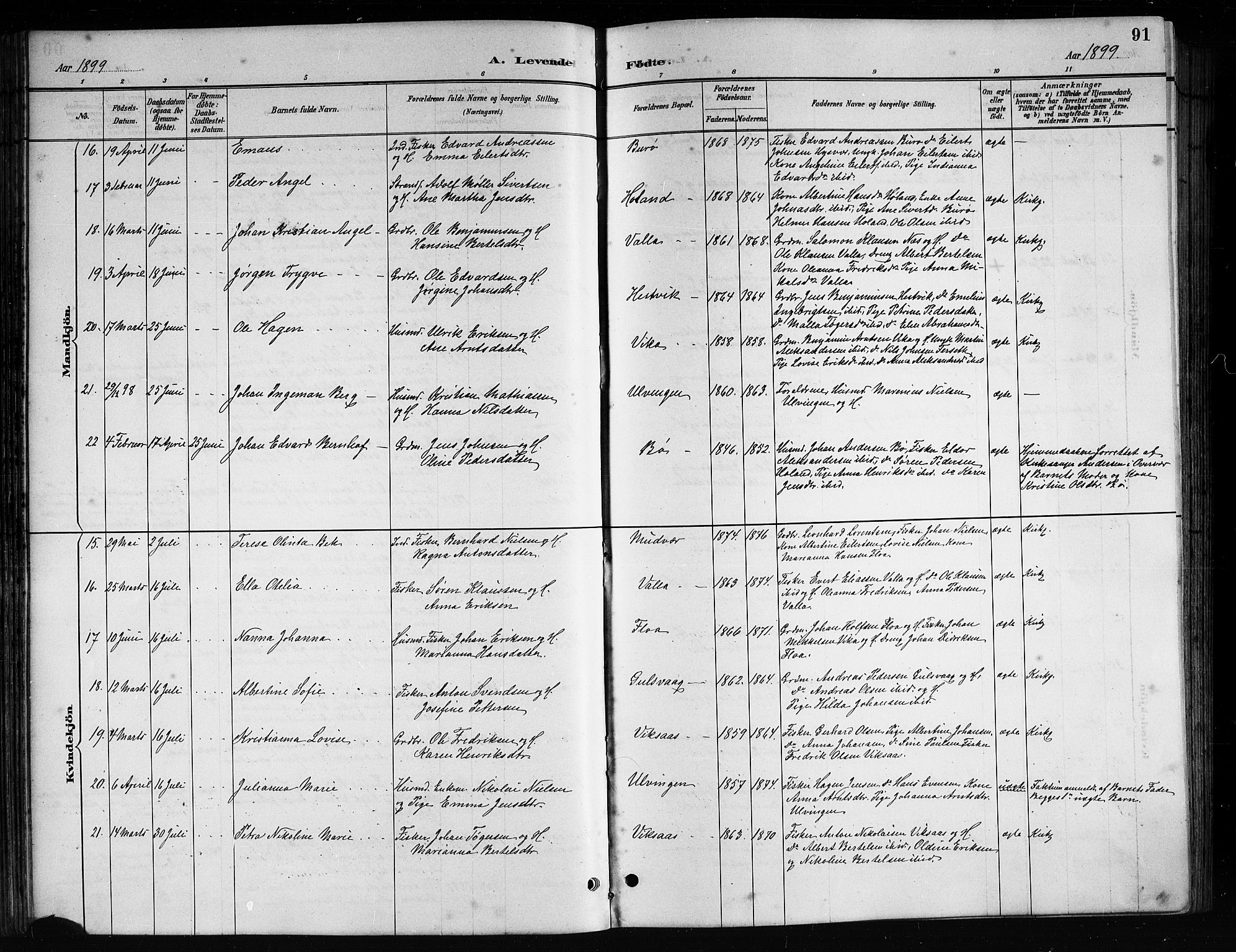 Ministerialprotokoller, klokkerbøker og fødselsregistre - Nordland, AV/SAT-A-1459/816/L0253: Parish register (copy) no. 816C03, 1886-1905, p. 91