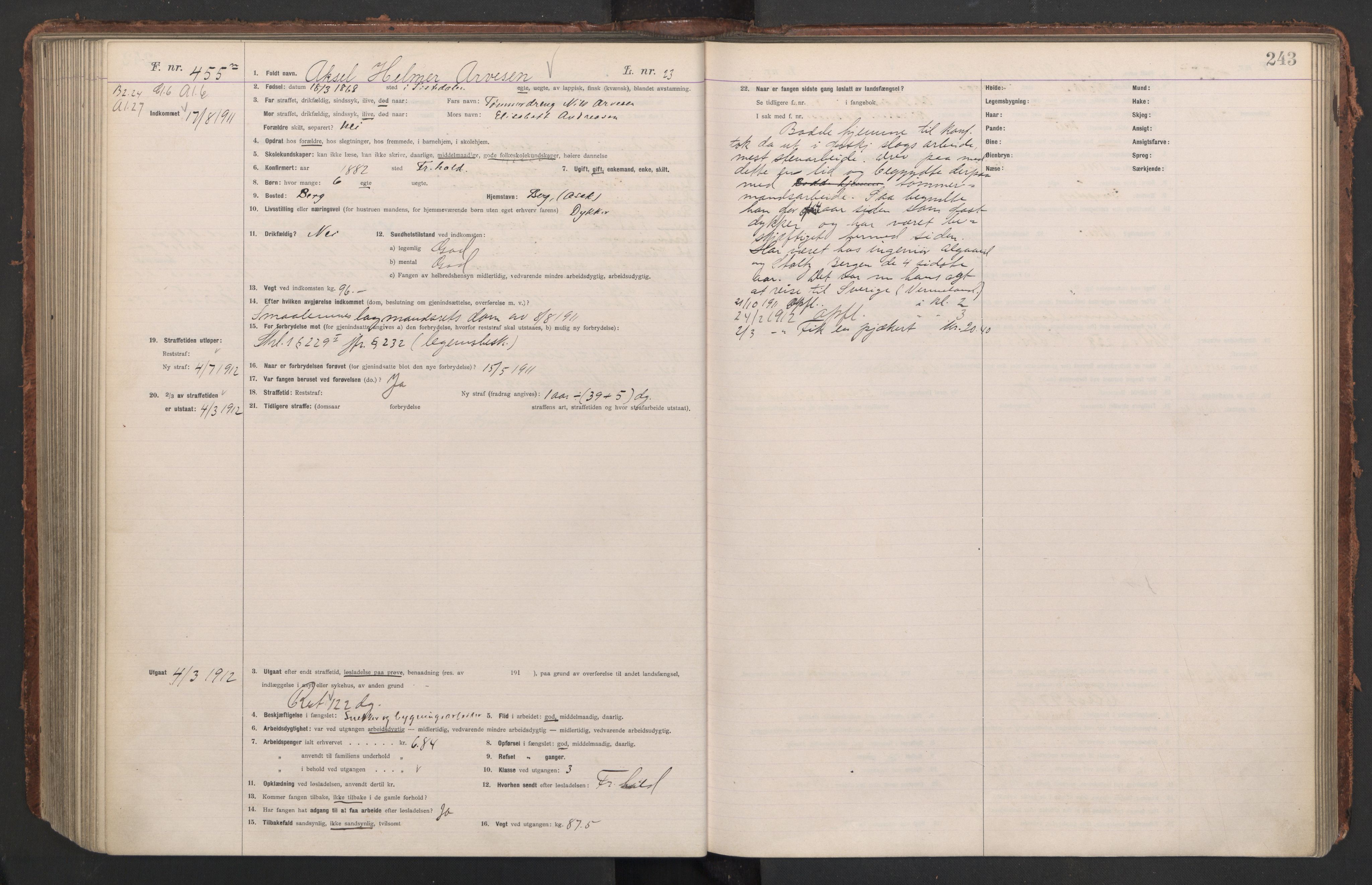 Botsfengslet, AV/RA-S-1539/D/Db/Dbb/L0044: 213n - 553n, 1910-1912, p. 243