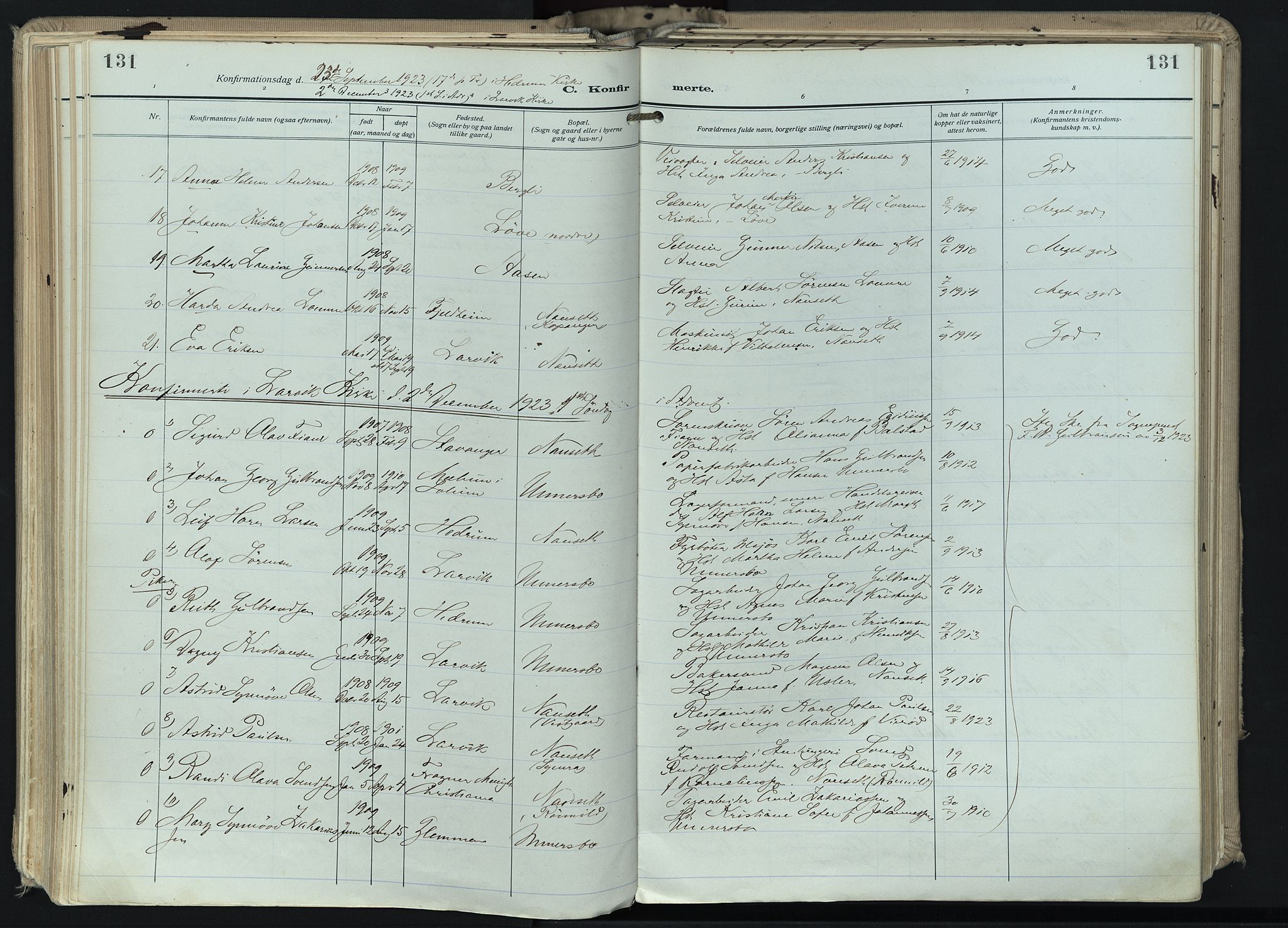 Hedrum kirkebøker, AV/SAKO-A-344/F/Fa/L0011: Parish register (official) no. I 11, 1919-1933, p. 131