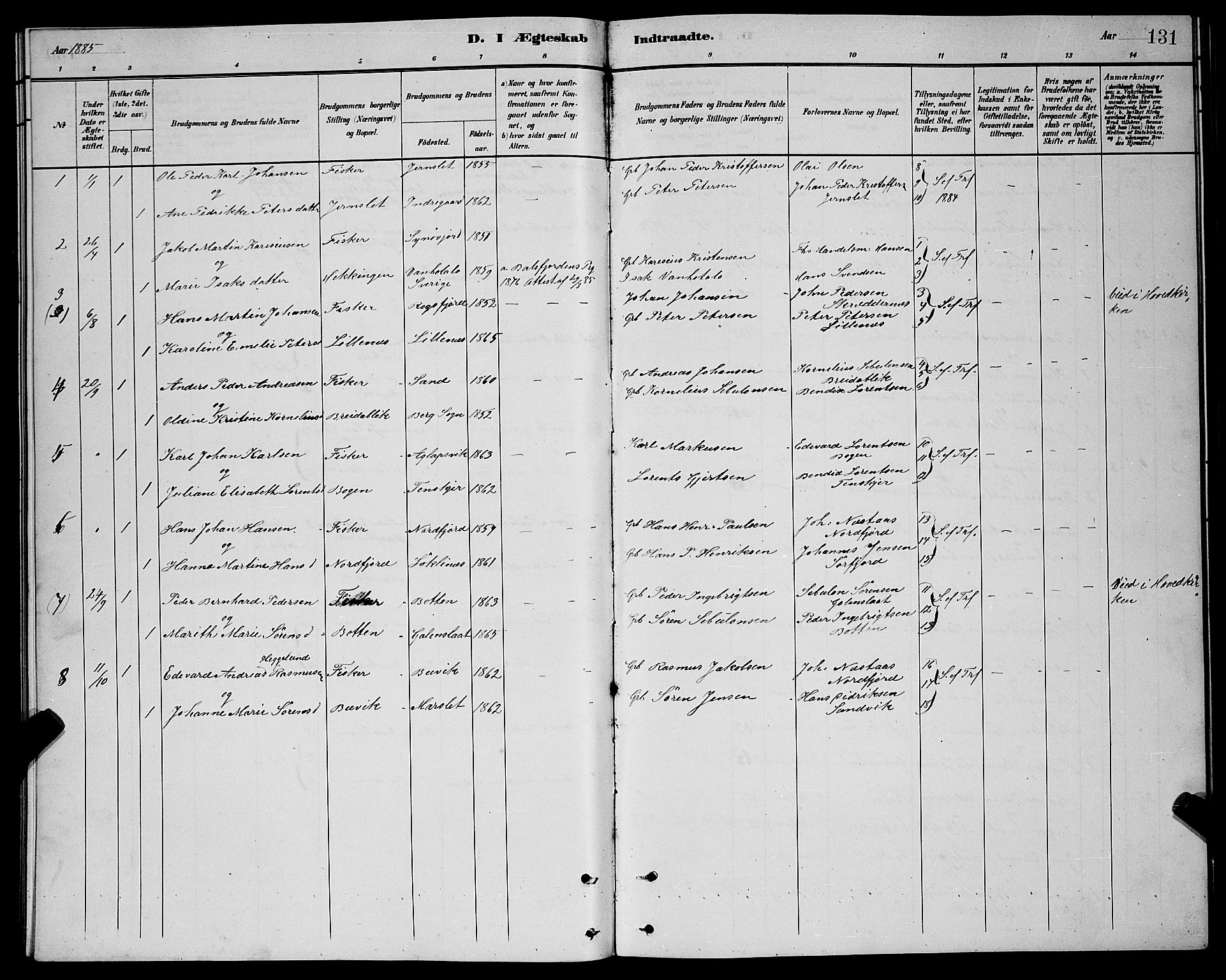 Lenvik sokneprestembete, SATØ/S-1310/H/Ha/Hab/L0021klokker: Parish register (copy) no. 21, 1884-1900, p. 131