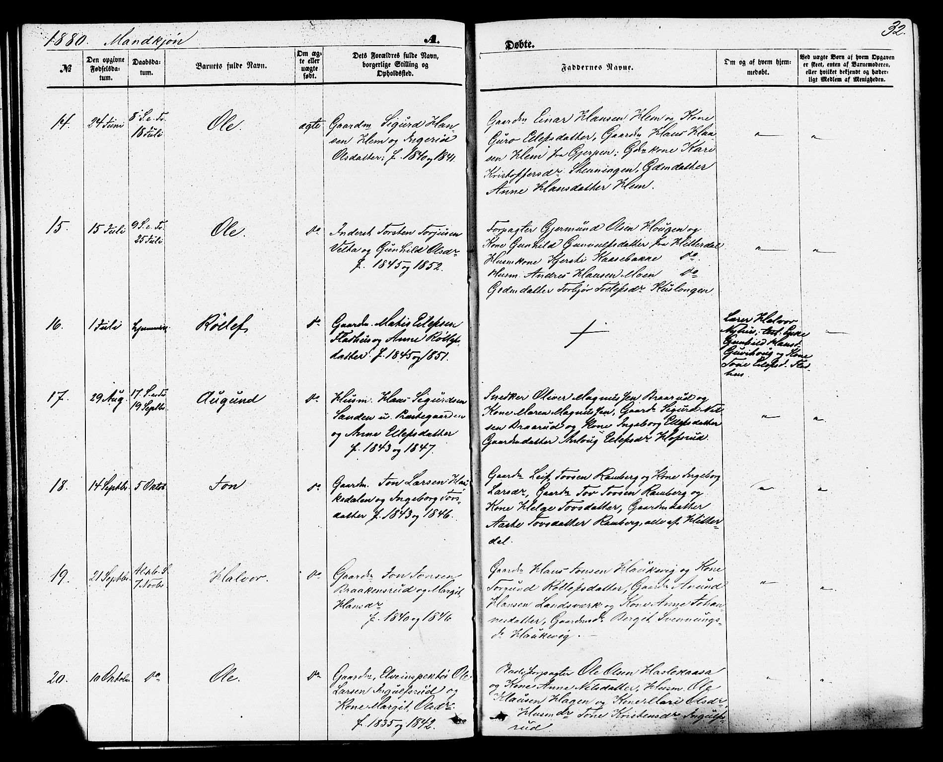 Sauherad kirkebøker, SAKO/A-298/F/Fa/L0008: Parish register (official) no. I 8, 1873-1886, p. 32