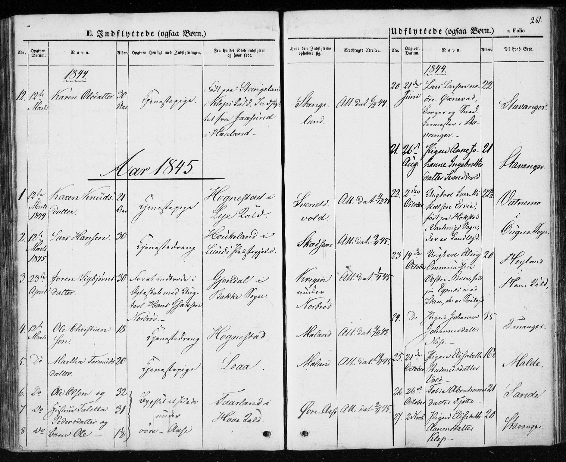 Klepp sokneprestkontor, SAST/A-101803/001/3/30BA/L0004: Parish register (official) no. A 4, 1842-1852, p. 261
