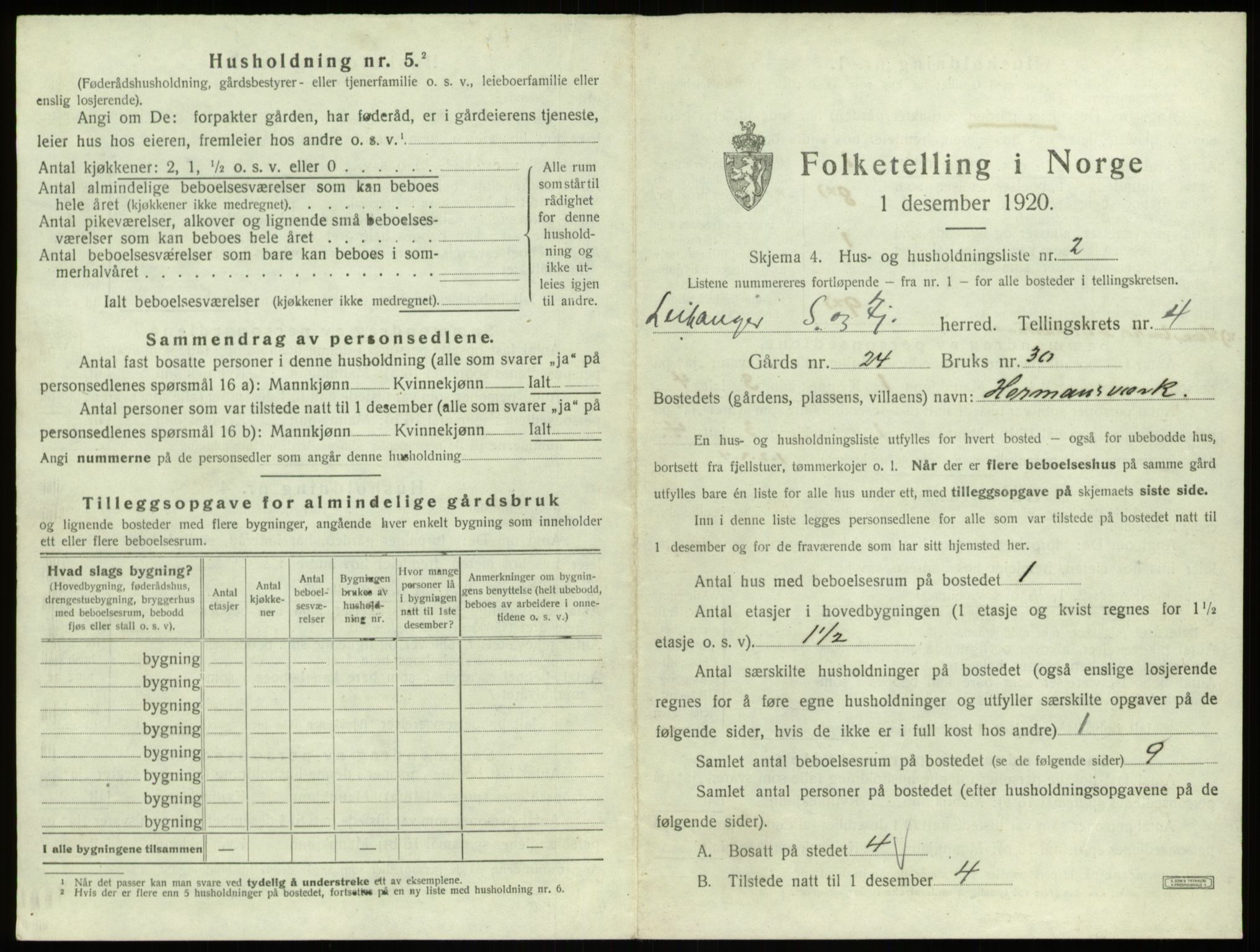 SAB, 1920 census for Leikanger, 1920, p. 387