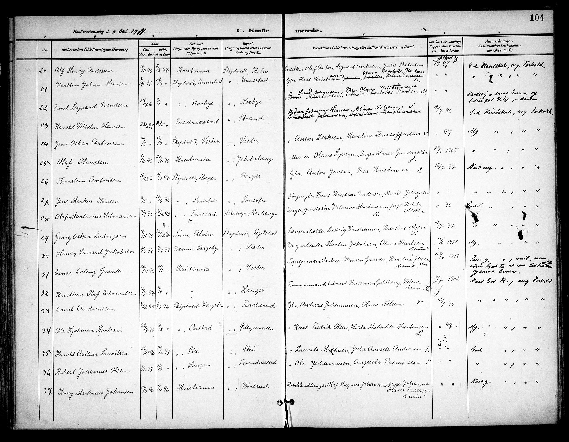 Skiptvet prestekontor Kirkebøker, AV/SAO-A-20009/F/Fa/L0011: Parish register (official) no. 11, 1901-1913, p. 104