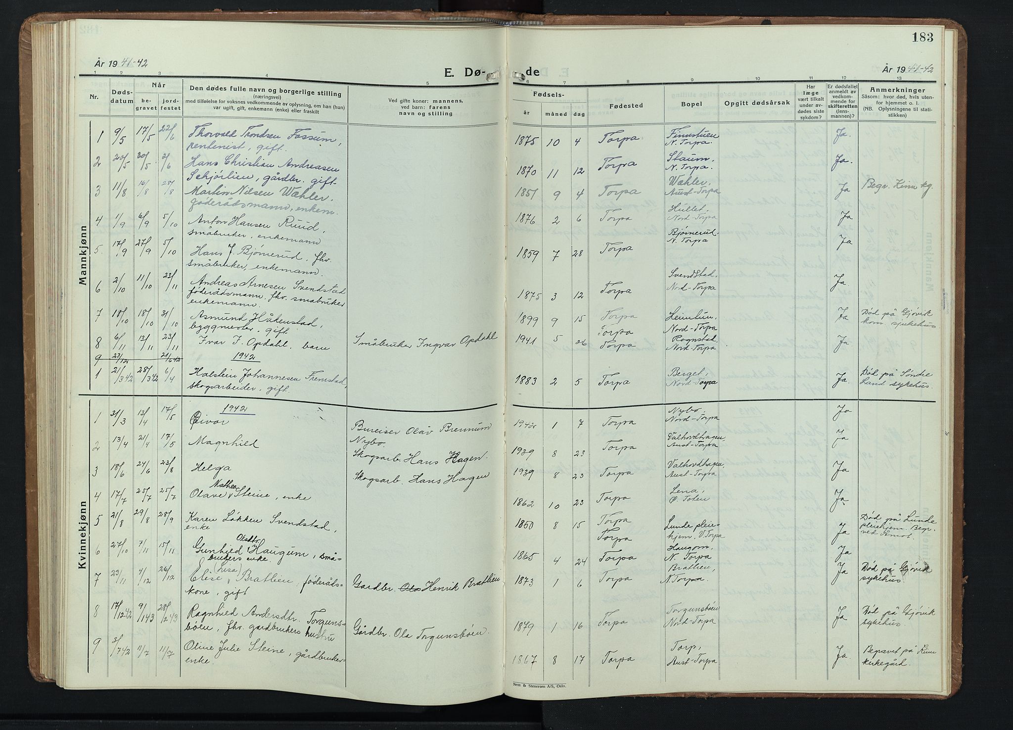 Nordre Land prestekontor, AV/SAH-PREST-124/H/Ha/Hab/L0004: Parish register (copy) no. 4, 1935-1954, p. 183