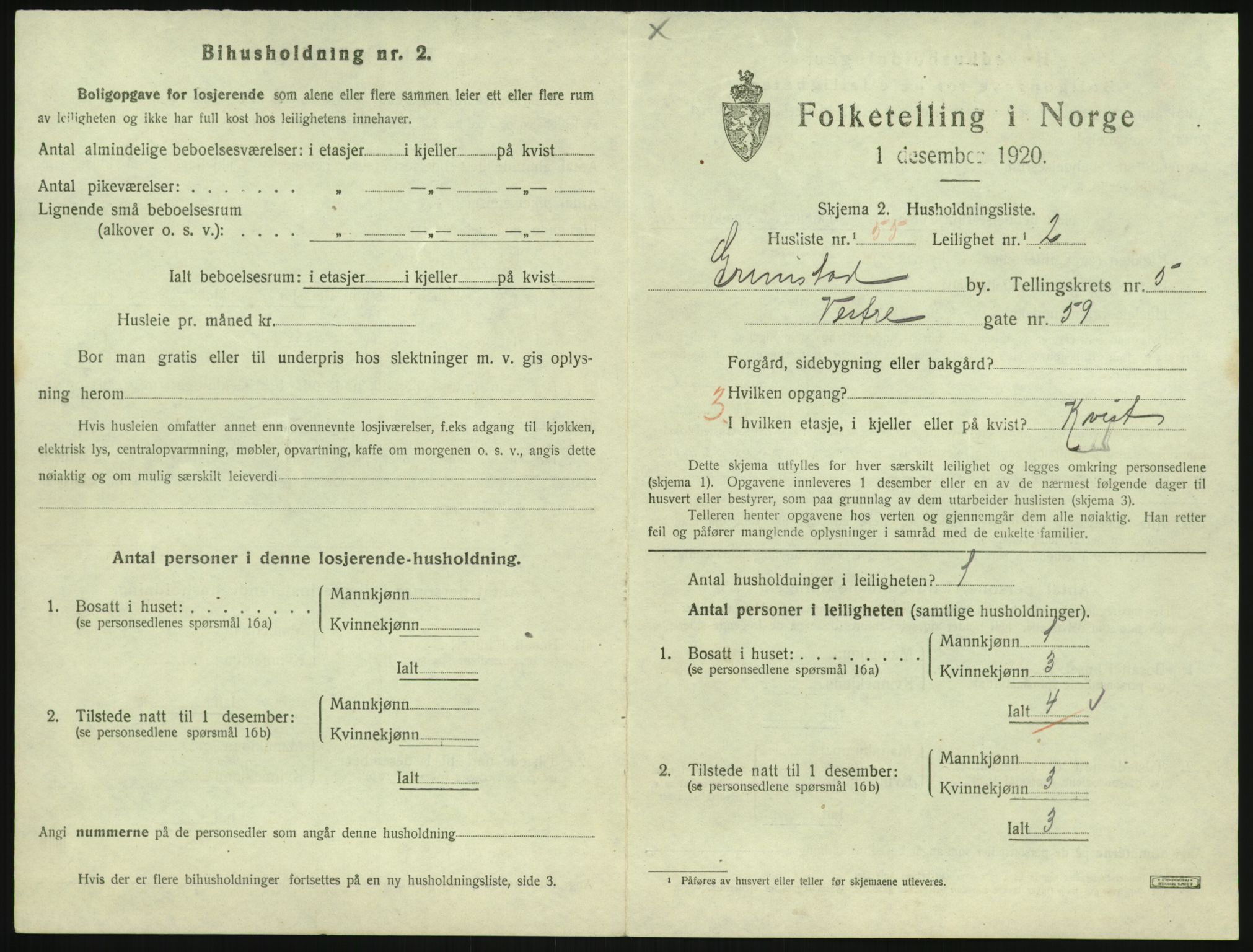 SAK, 1920 census for Grimstad, 1920, p. 2231