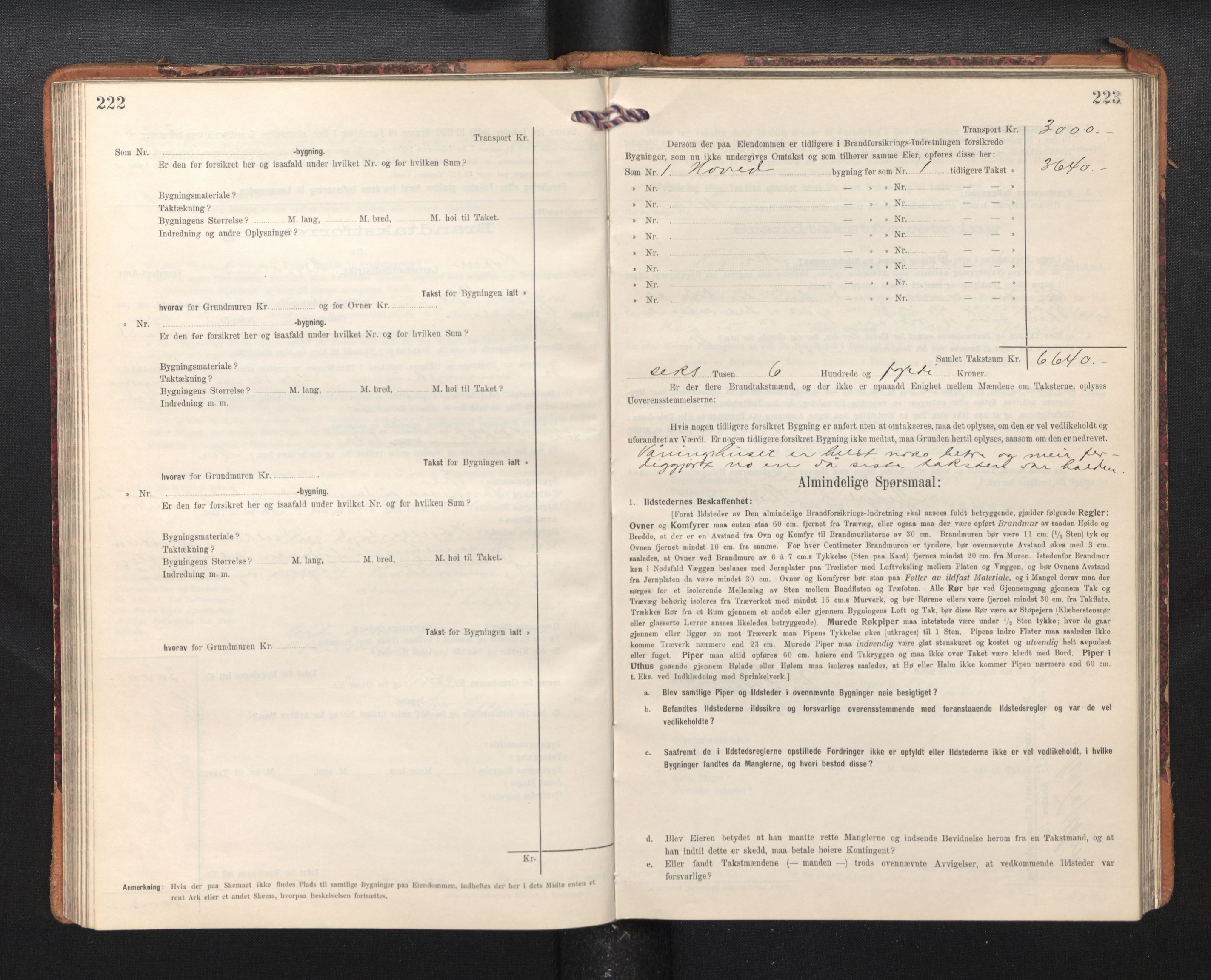 Lensmannen i Kvam, AV/SAB-A-33201/0012/L0006: Branntakstprotokoll, skjematakst, 1913-1955, p. 222-223