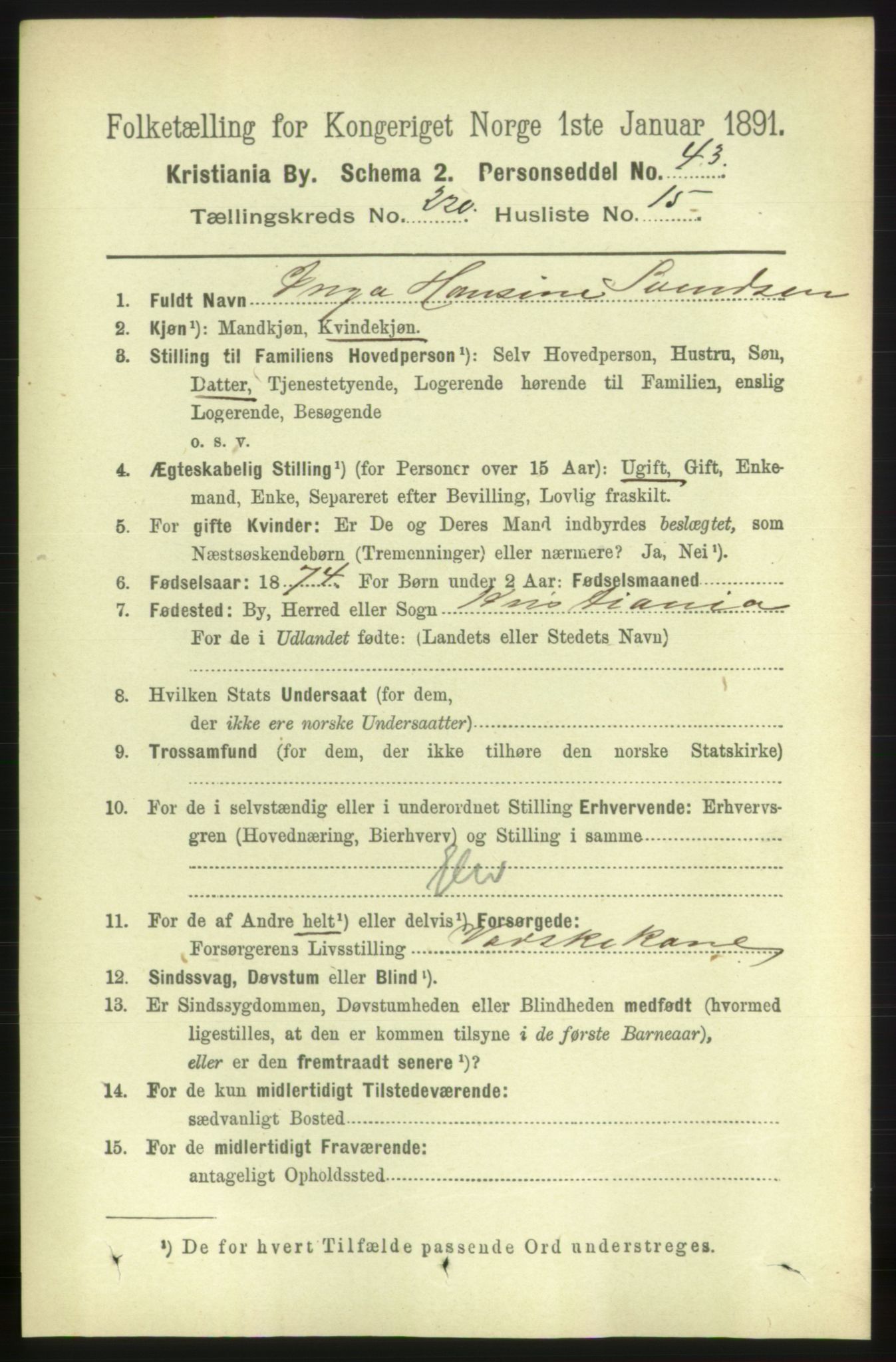 RA, 1891 census for 0301 Kristiania, 1891, p. 131441