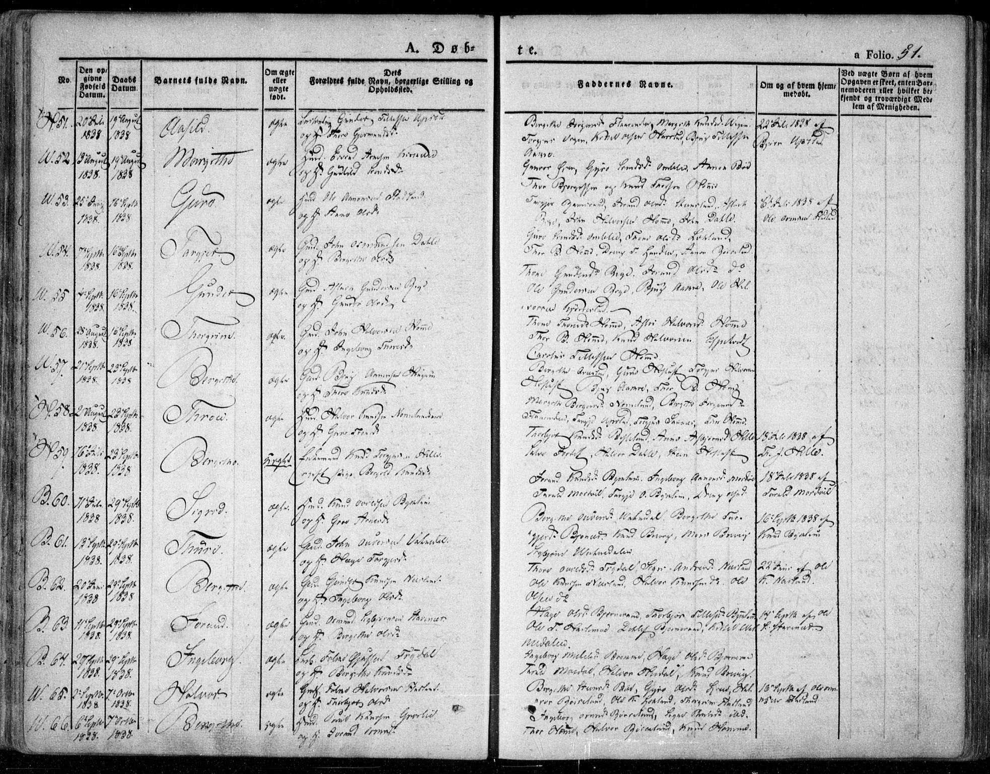 Valle sokneprestkontor, SAK/1111-0044/F/Fa/Fac/L0006: Parish register (official) no. A 6, 1831-1853, p. 51