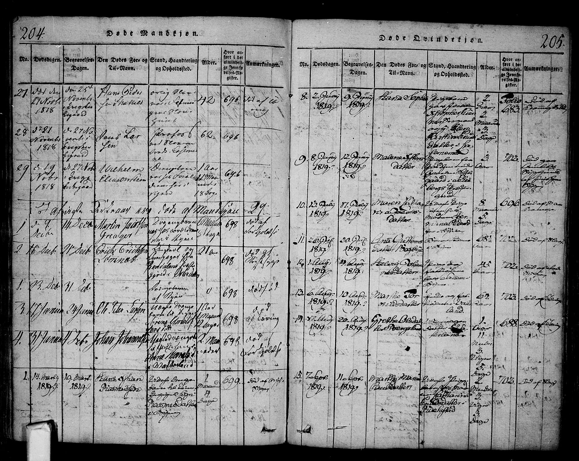 Fredrikstad prestekontor Kirkebøker, AV/SAO-A-11082/F/Fa/L0004: Parish register (official) no. 4, 1816-1834, p. 204-205