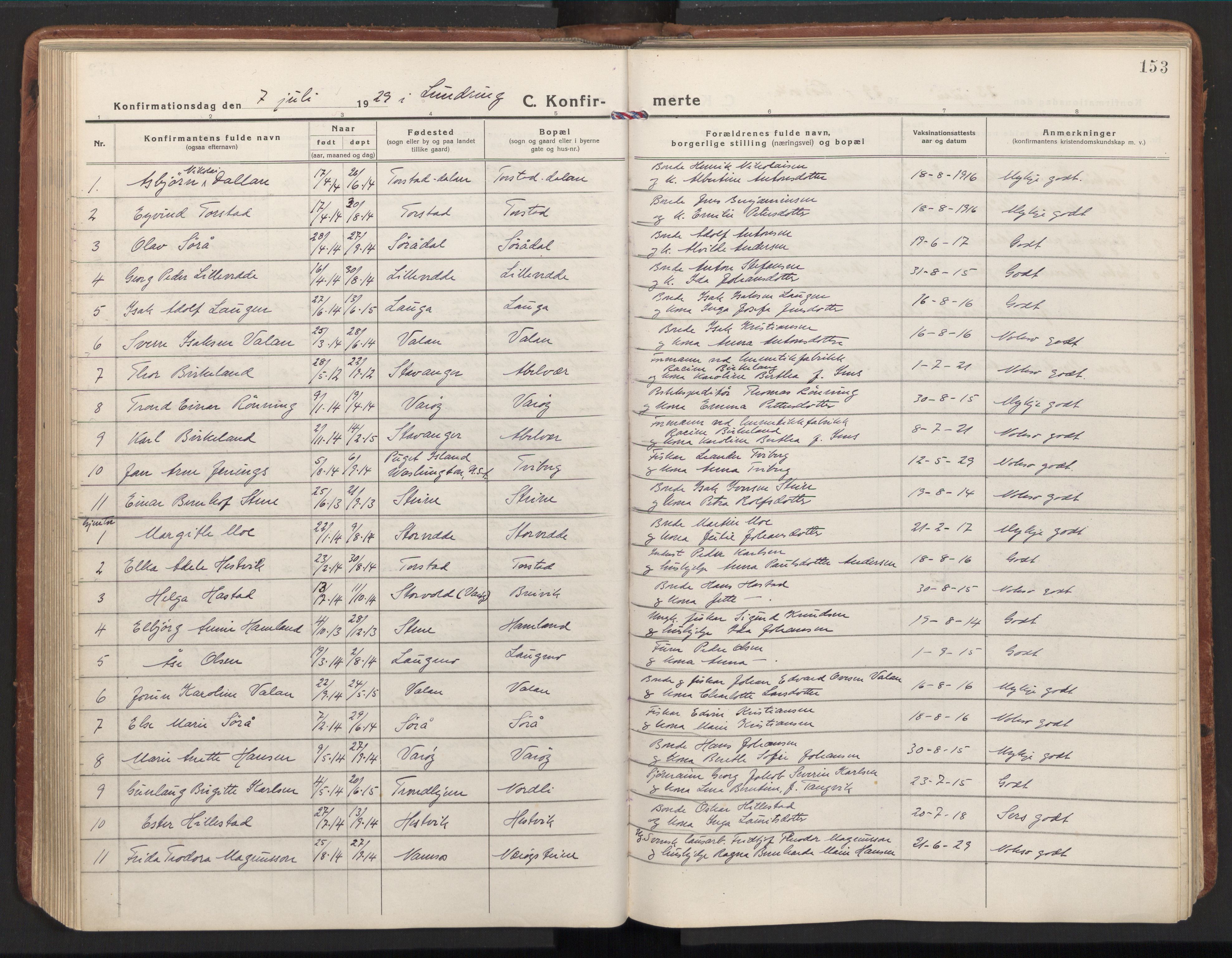 Ministerialprotokoller, klokkerbøker og fødselsregistre - Nord-Trøndelag, AV/SAT-A-1458/784/L0678: Parish register (official) no. 784A13, 1921-1938, p. 153